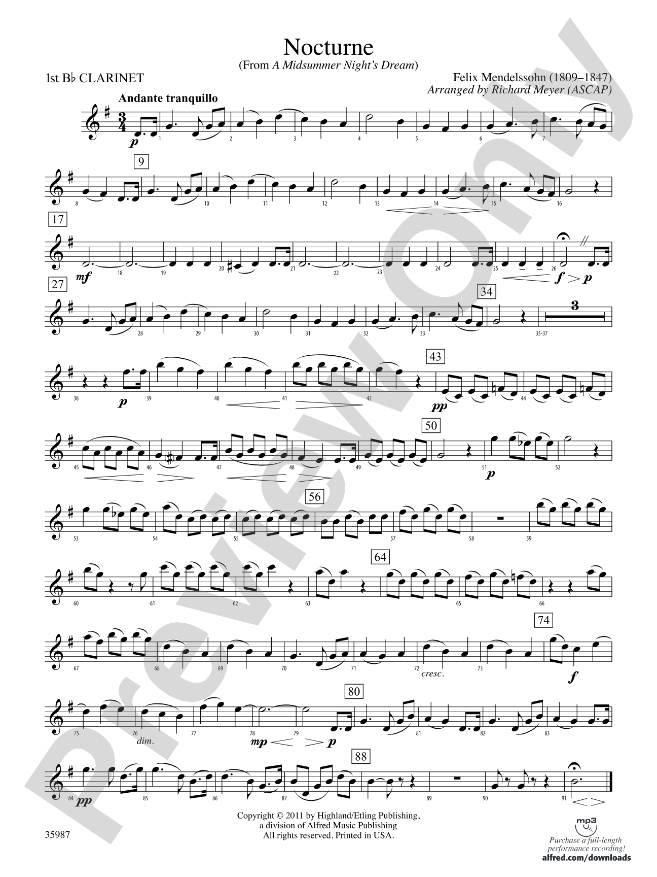 Nocturne (from A Midsummer Night's Dream): 1st B-flat Clarinet