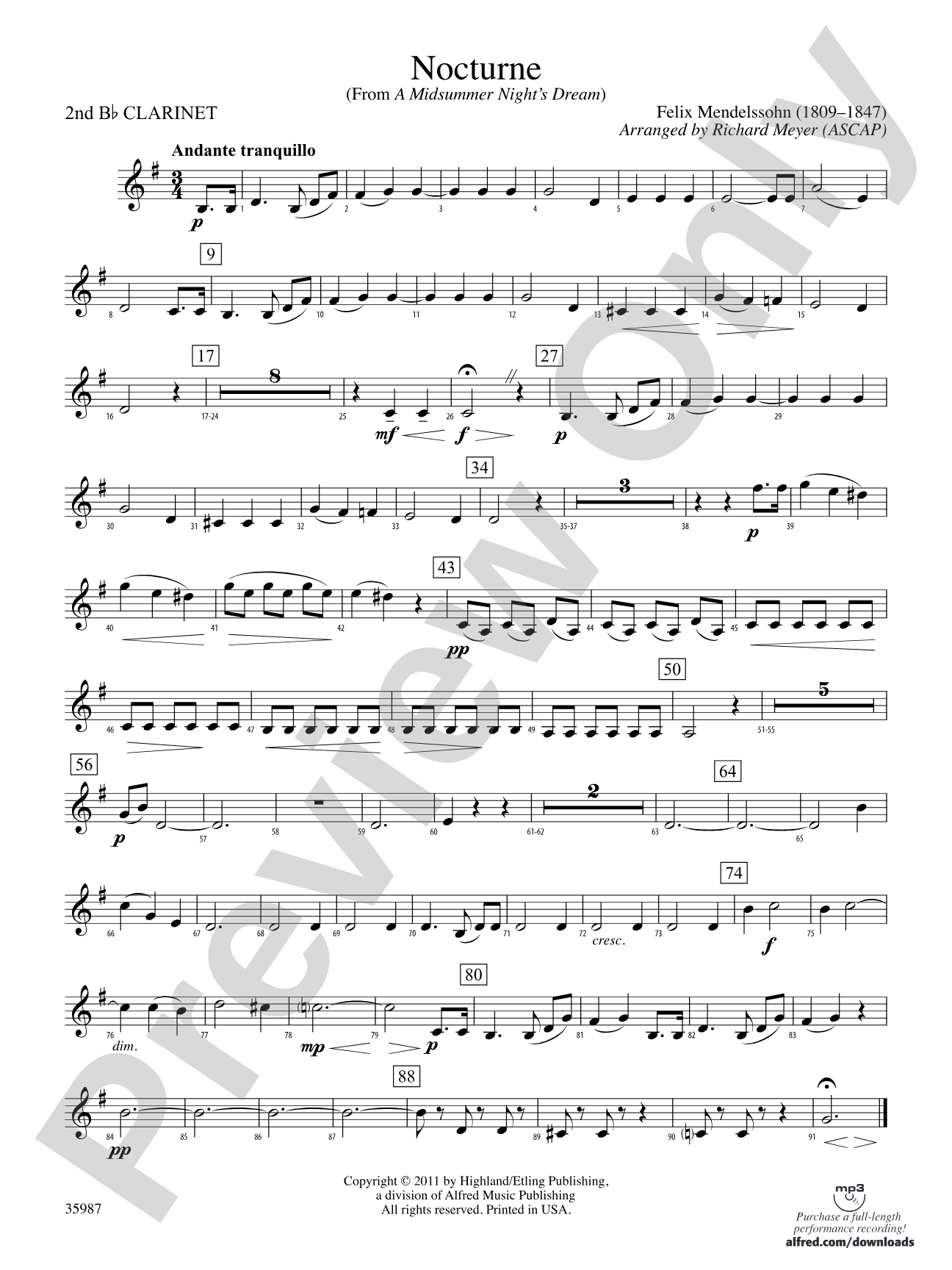 Nocturne (from A Midsummer Night's Dream): 2nd B-flat Clarinet