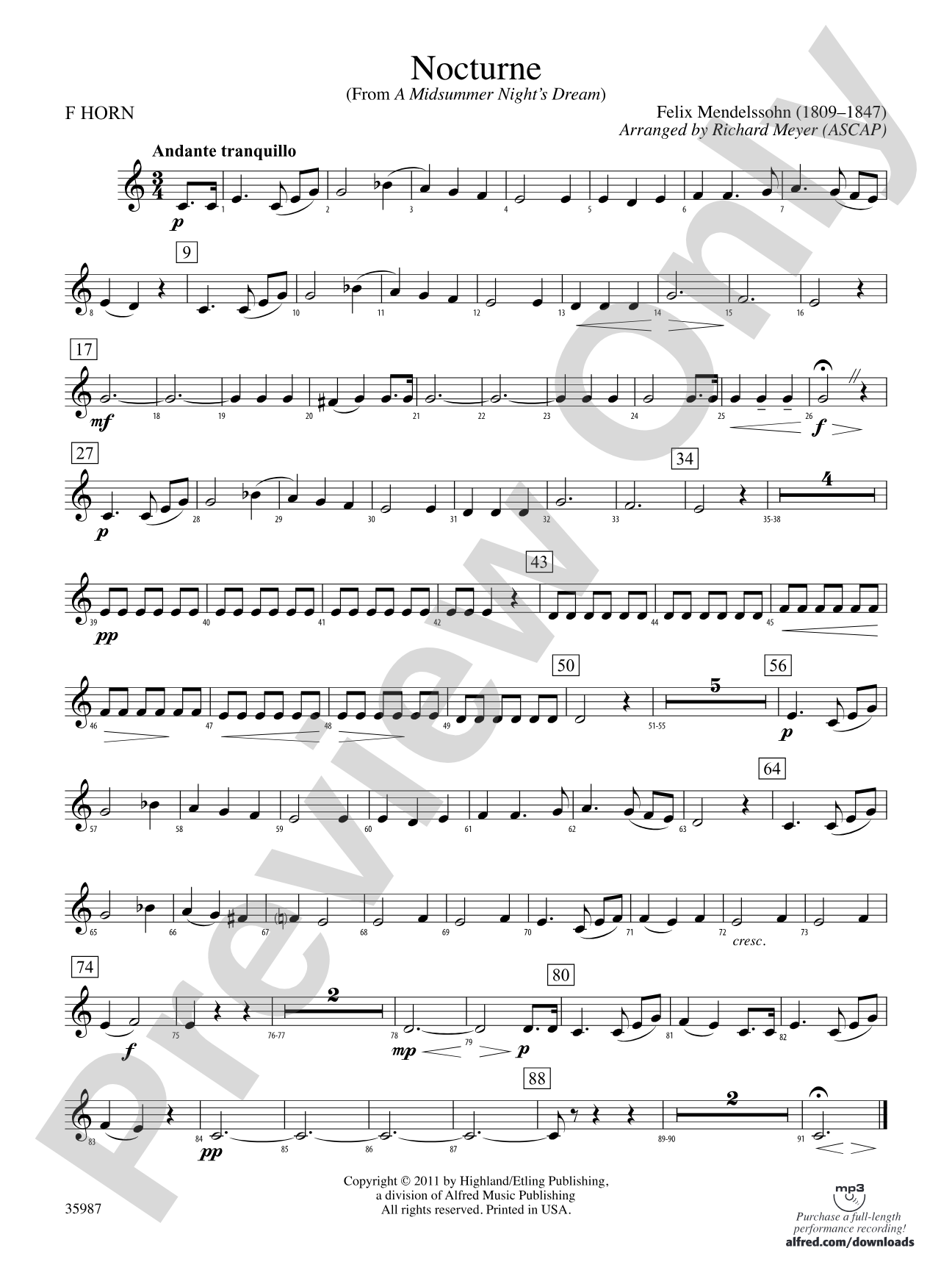 Nocturne (from A Midsummer Night's Dream): 1st F Horn