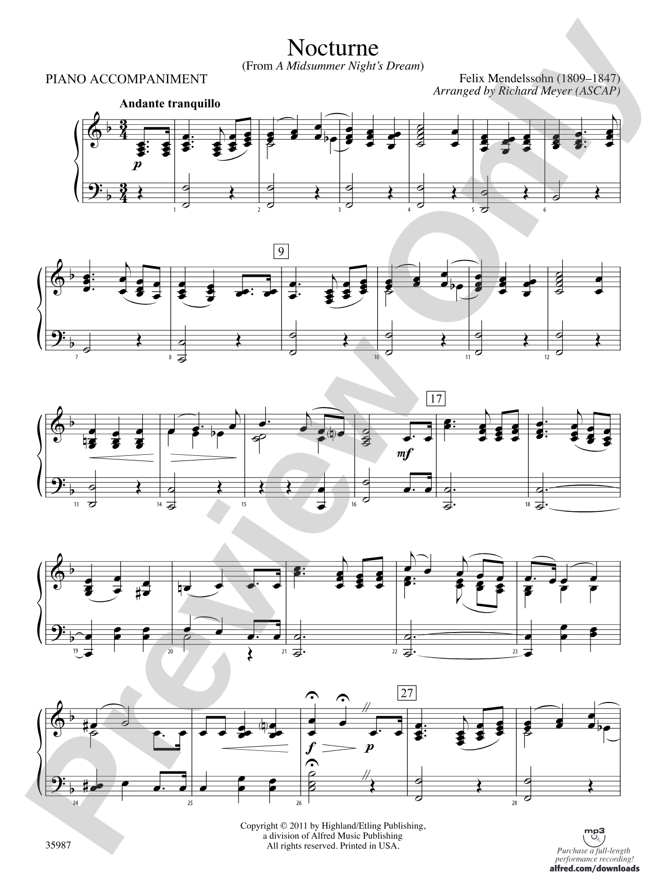 Nocturne (from A Midsummer Night's Dream): Piano Accompaniment