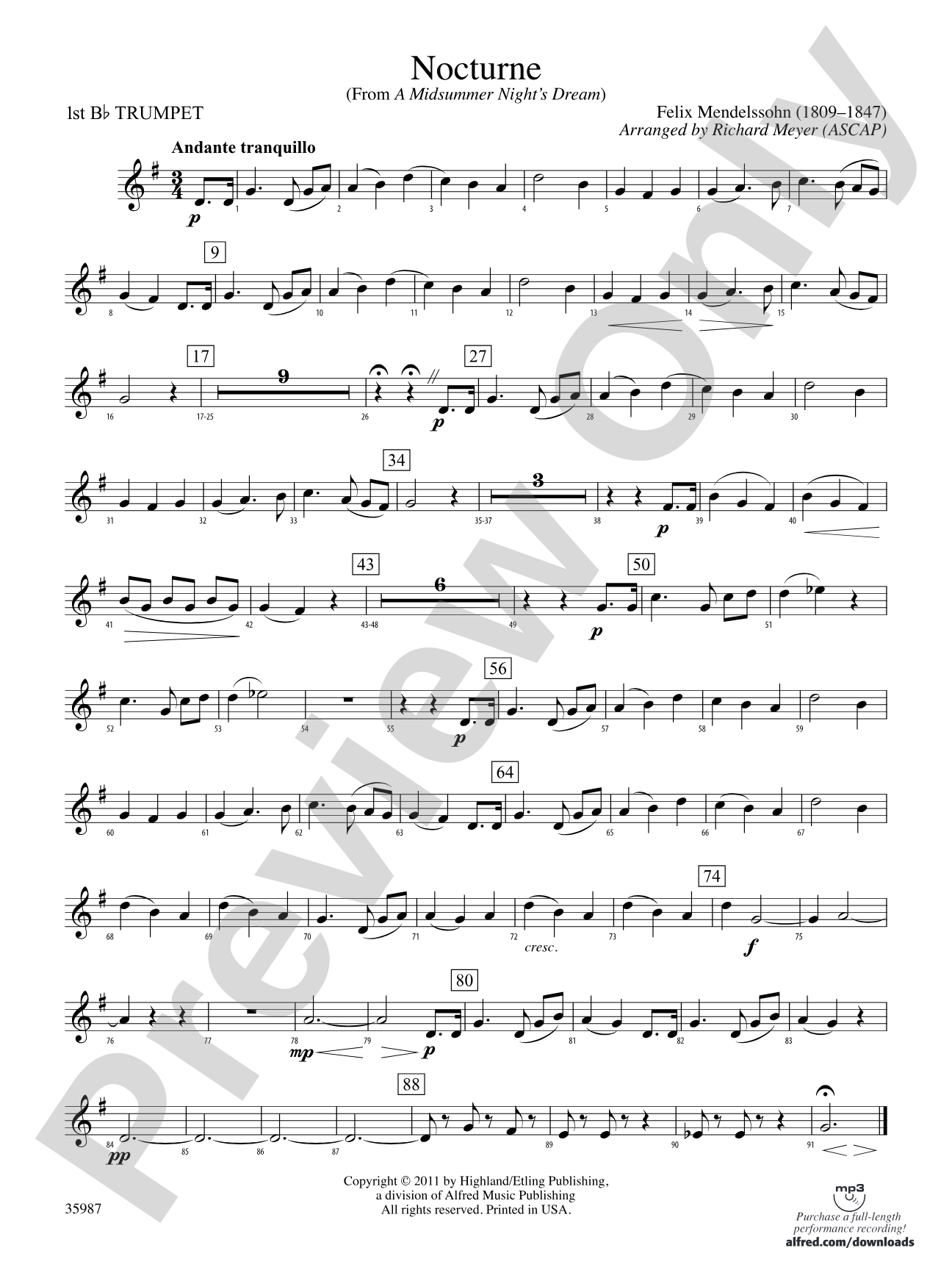 Nocturne (from A Midsummer Night's Dream): 1st B-flat Trumpet