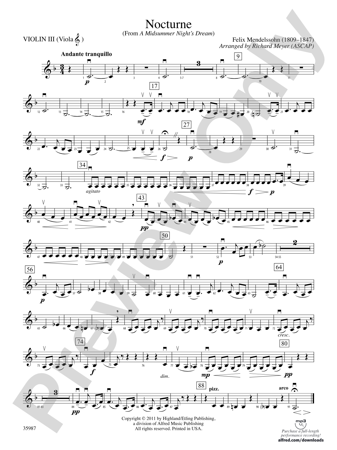 Nocturne (from A Midsummer Night's Dream): 3rd Violin (Viola [TC])