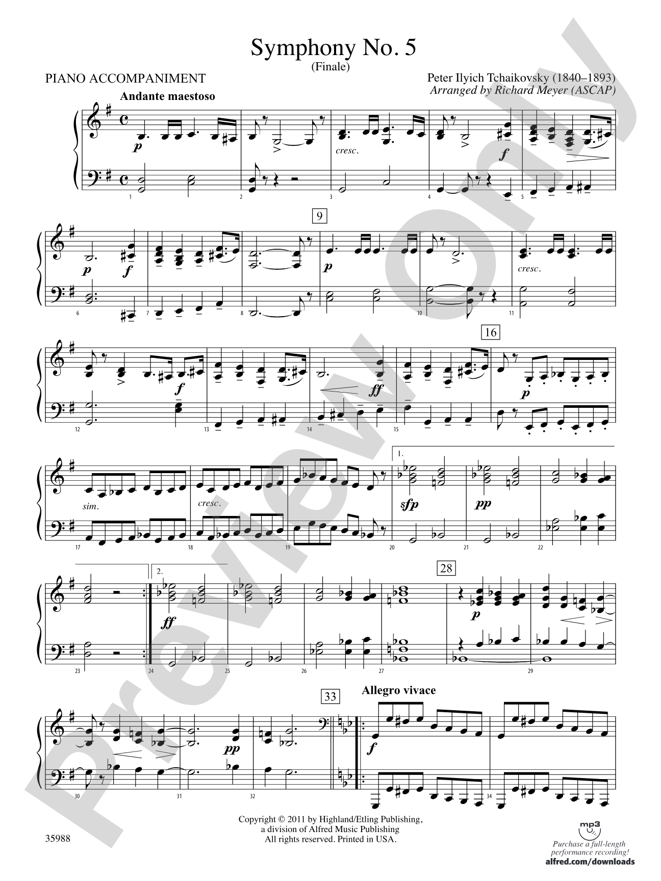 Symphony No. 5: Piano Accompaniment