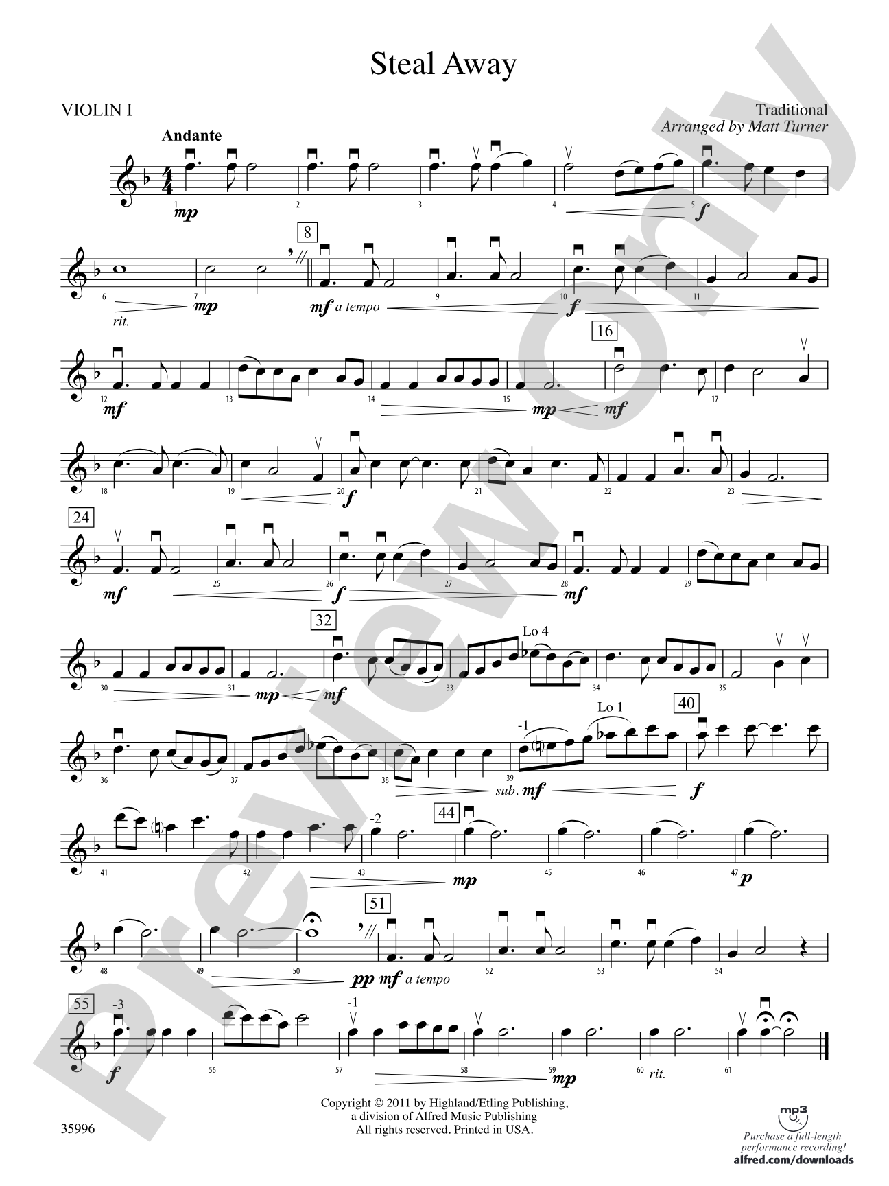 Steal Away: 1st Violin