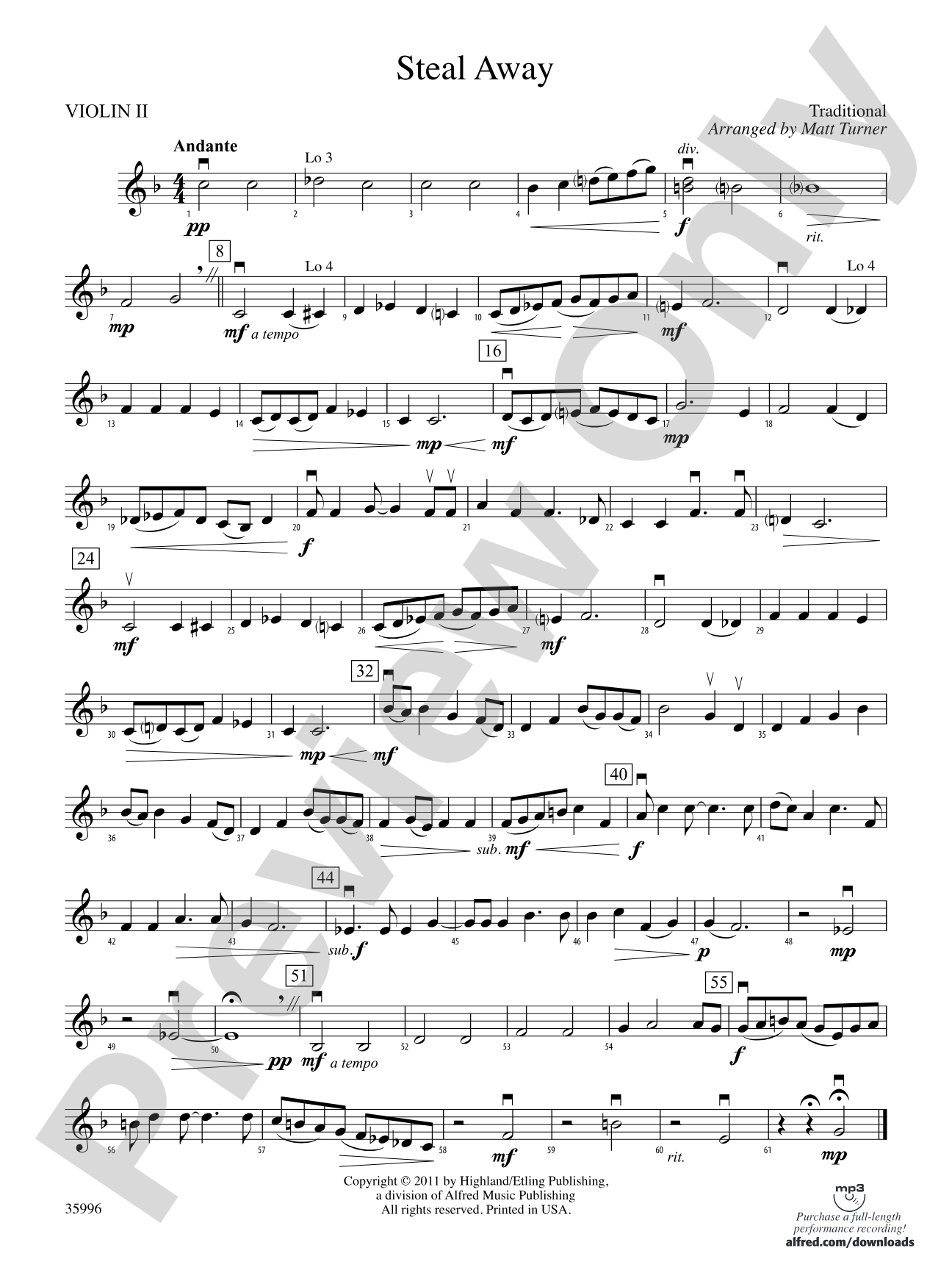 Steal Away: 2nd Violin