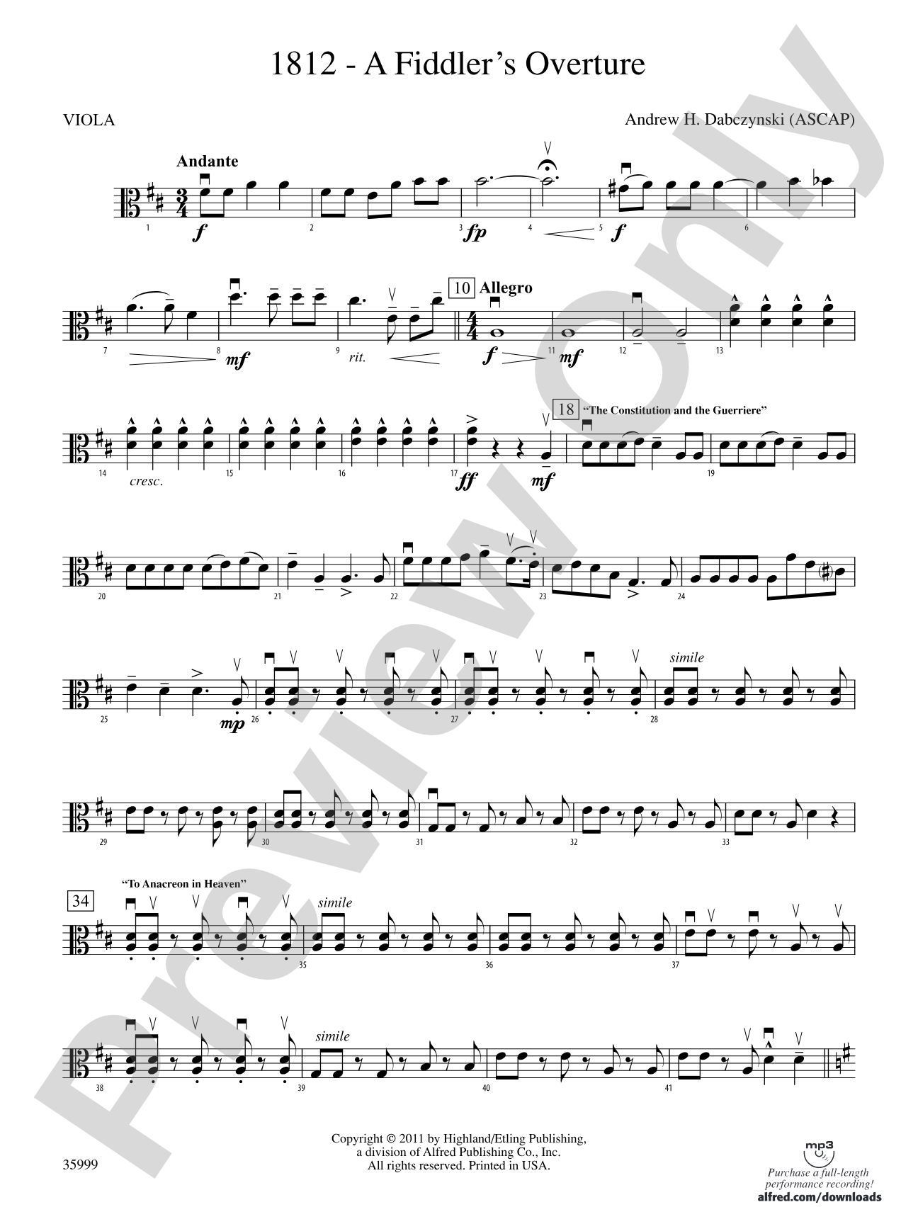 1812 -- A Fiddler's Overture: Viola