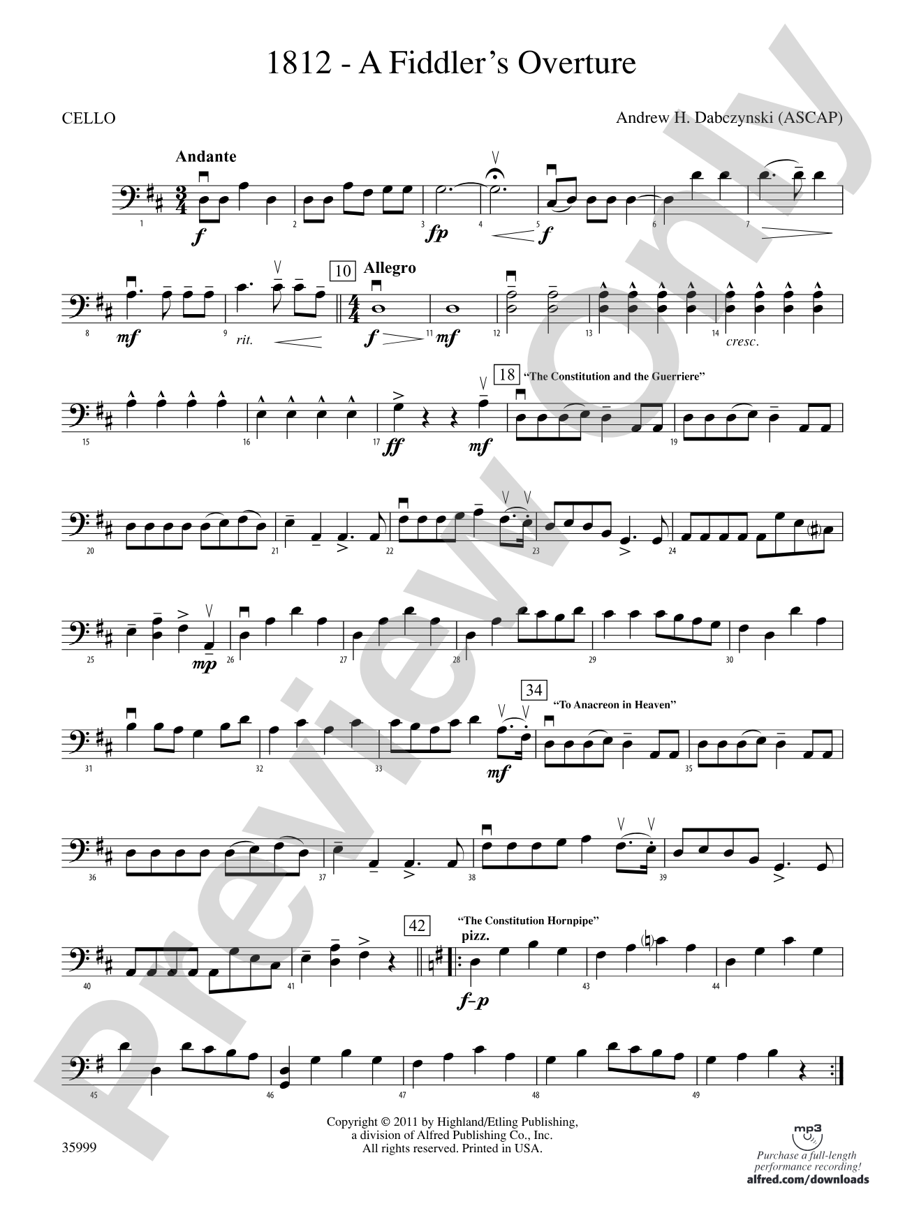 1812 -- A Fiddler's Overture: Cello