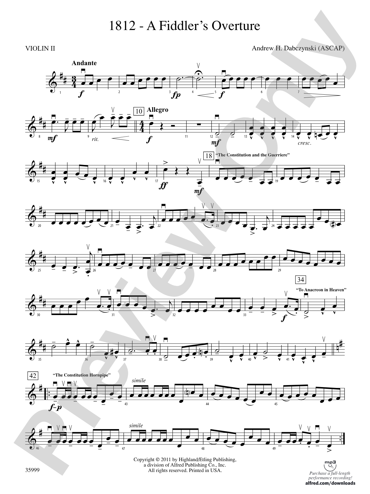 1812 -- A Fiddler's Overture: 2nd Violin