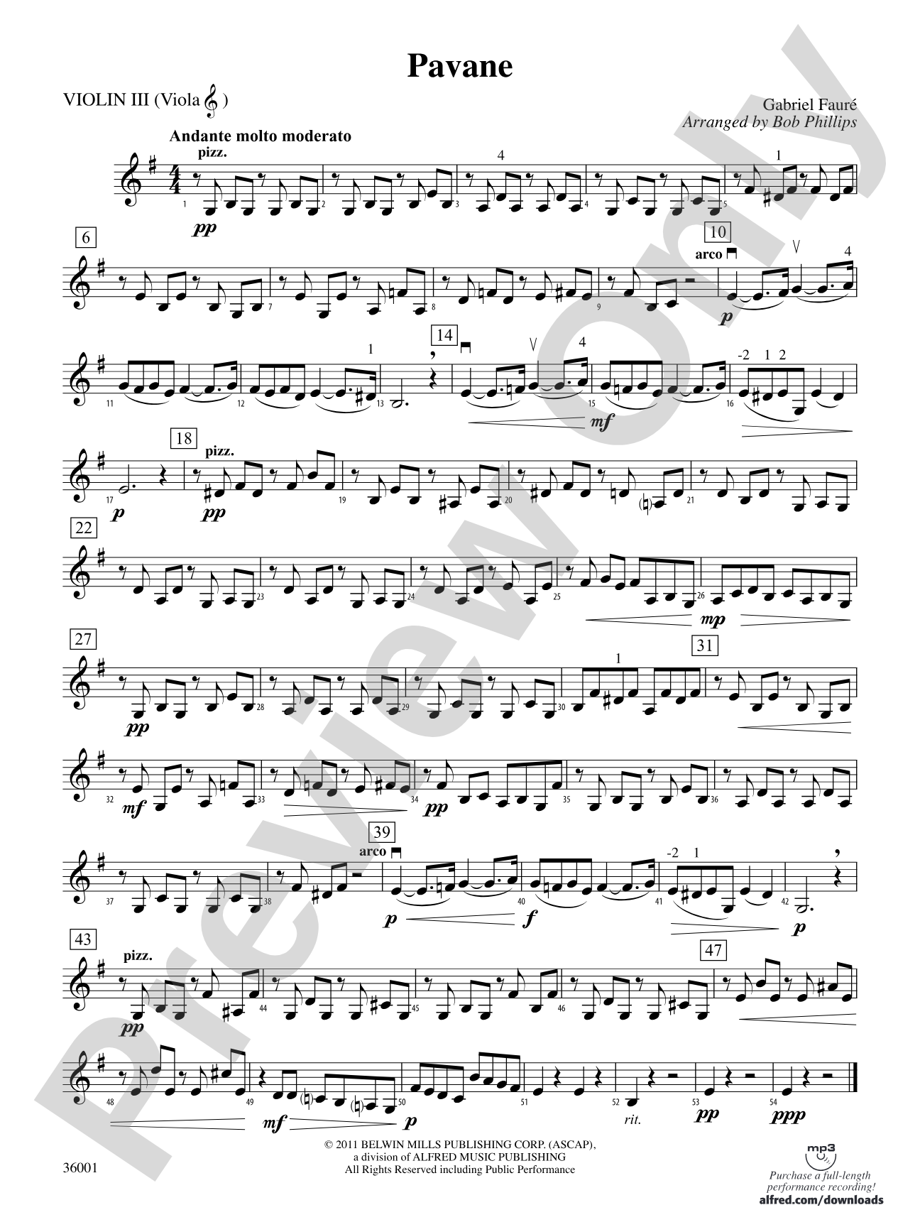 Pavane: 3rd Violin (Viola [TC])
