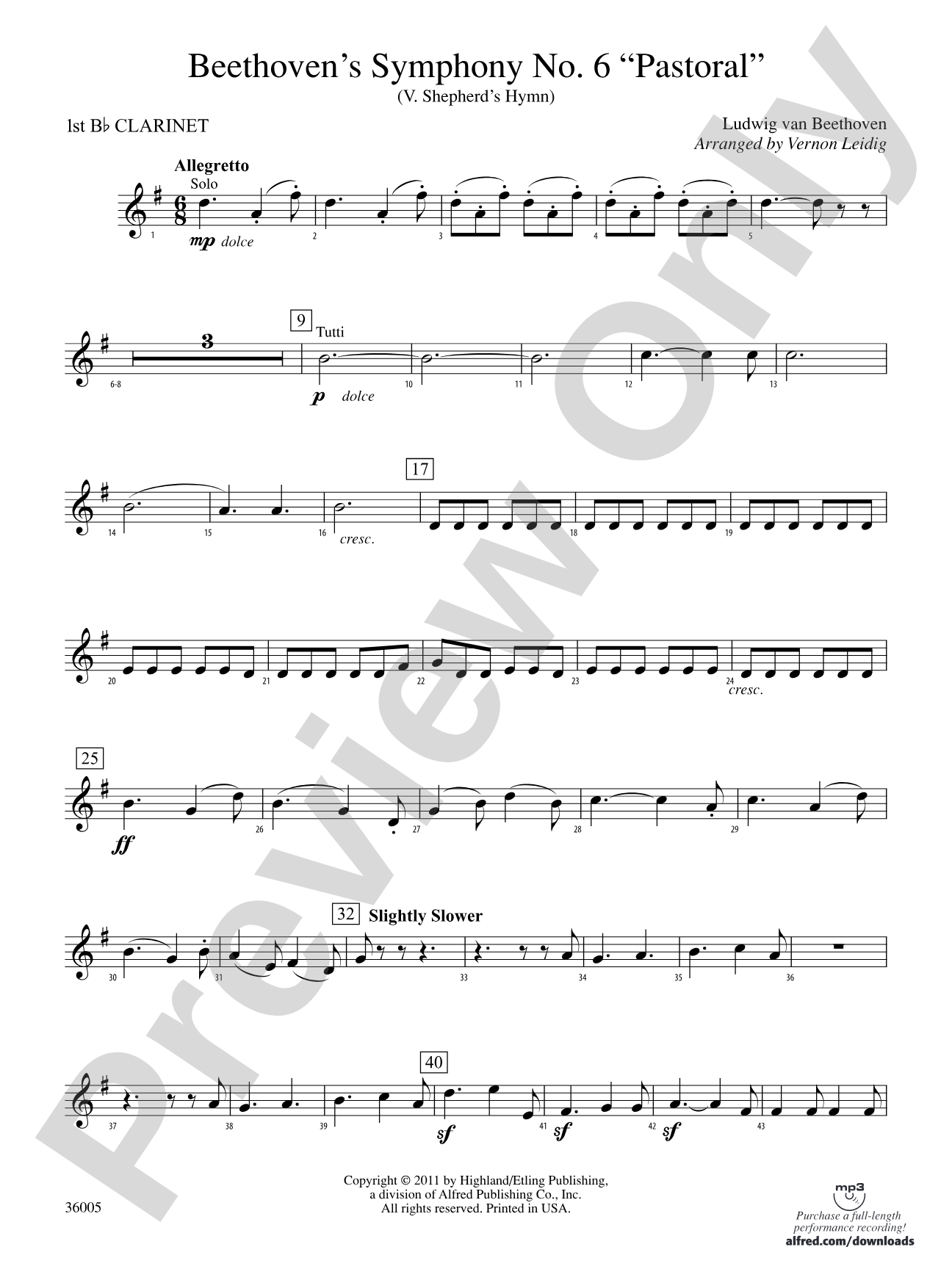 Beethoven's Symphony No. 6 "Pastoral": 1st B-flat Clarinet