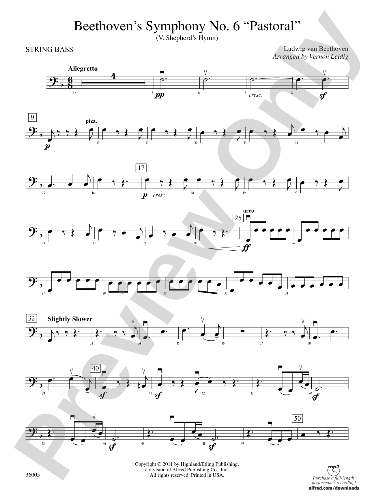 Beethoven's Symphony No. 6 "Pastoral": String Bass