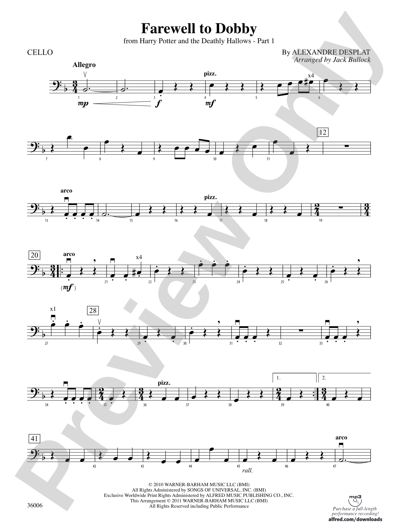 Farewell to Dobby (from Harry Potter and the Deathly Hallows, Part 1): Cello
