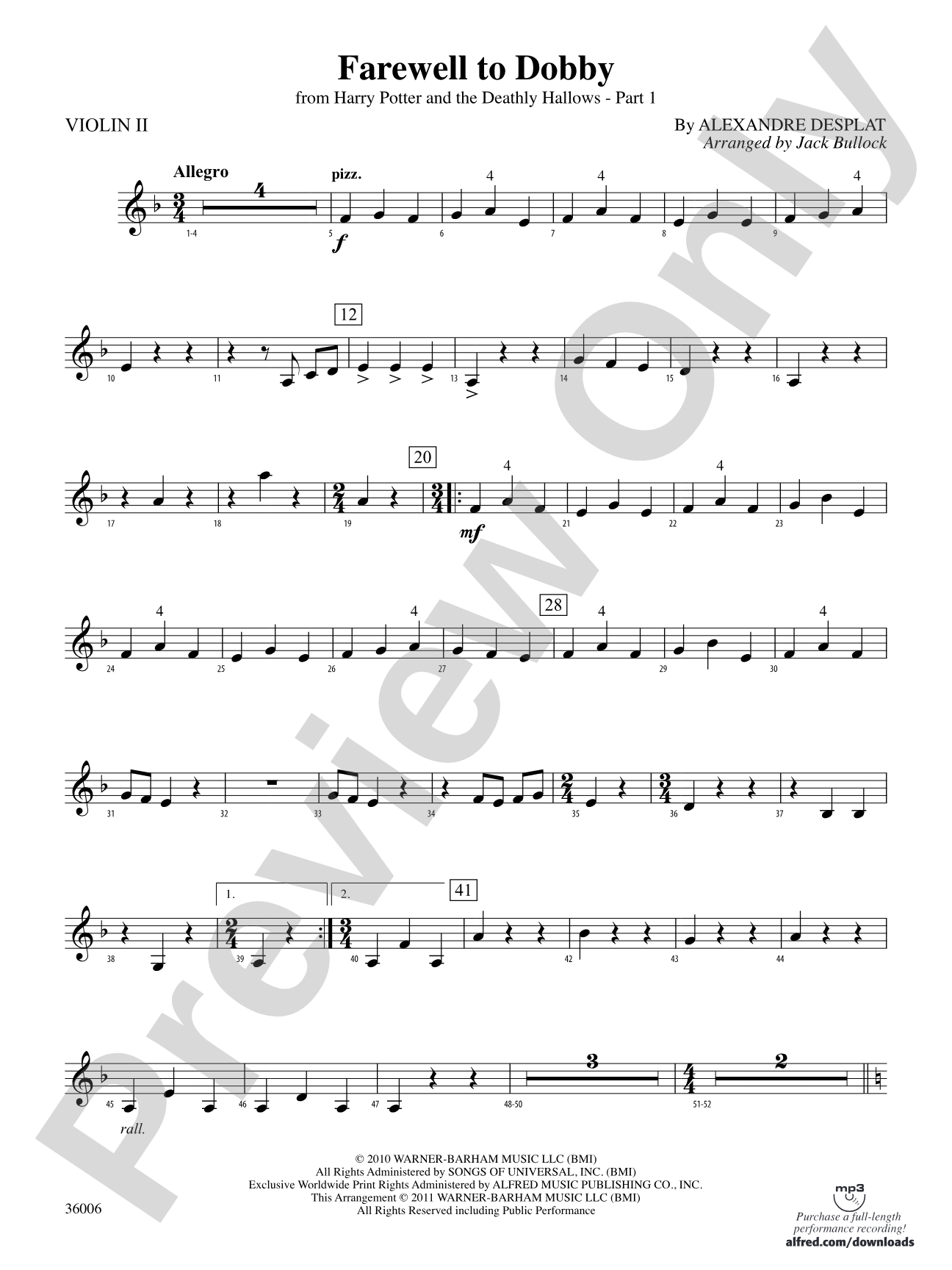 Farewell to Dobby (from Harry Potter and the Deathly Hallows, Part 1): 2nd Violin