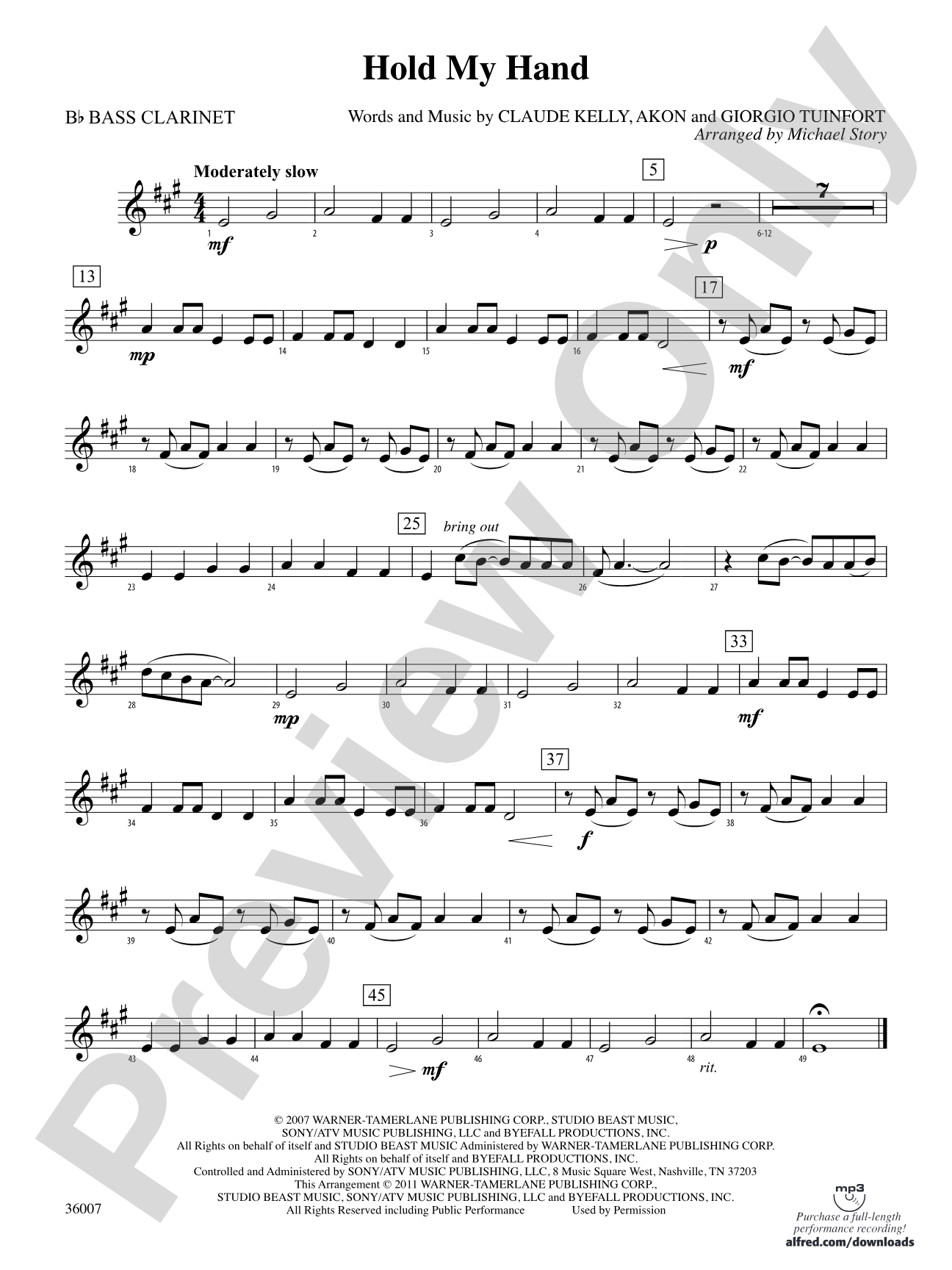 Hold My Hand: B-flat Bass Clarinet