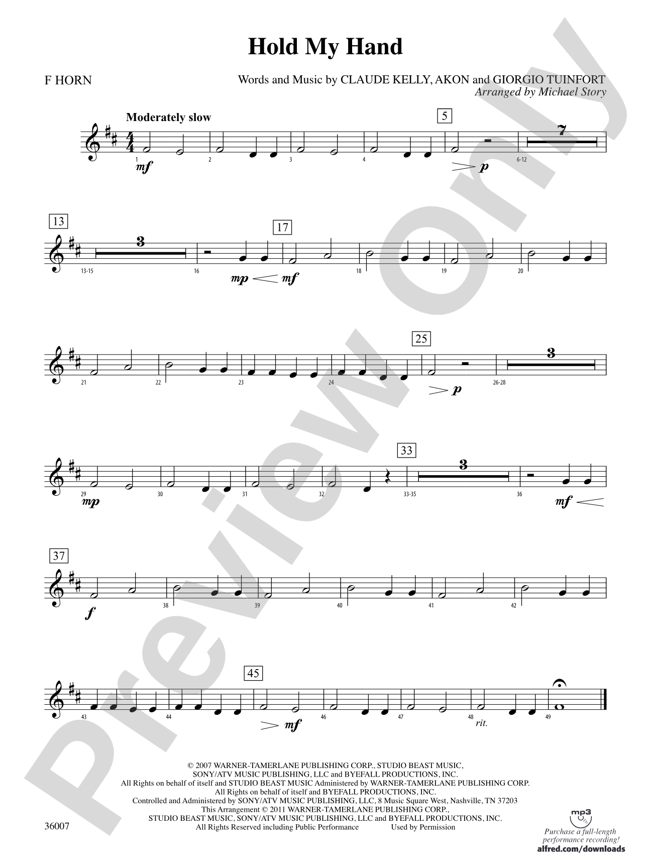 Hold My Hand: 1st F Horn