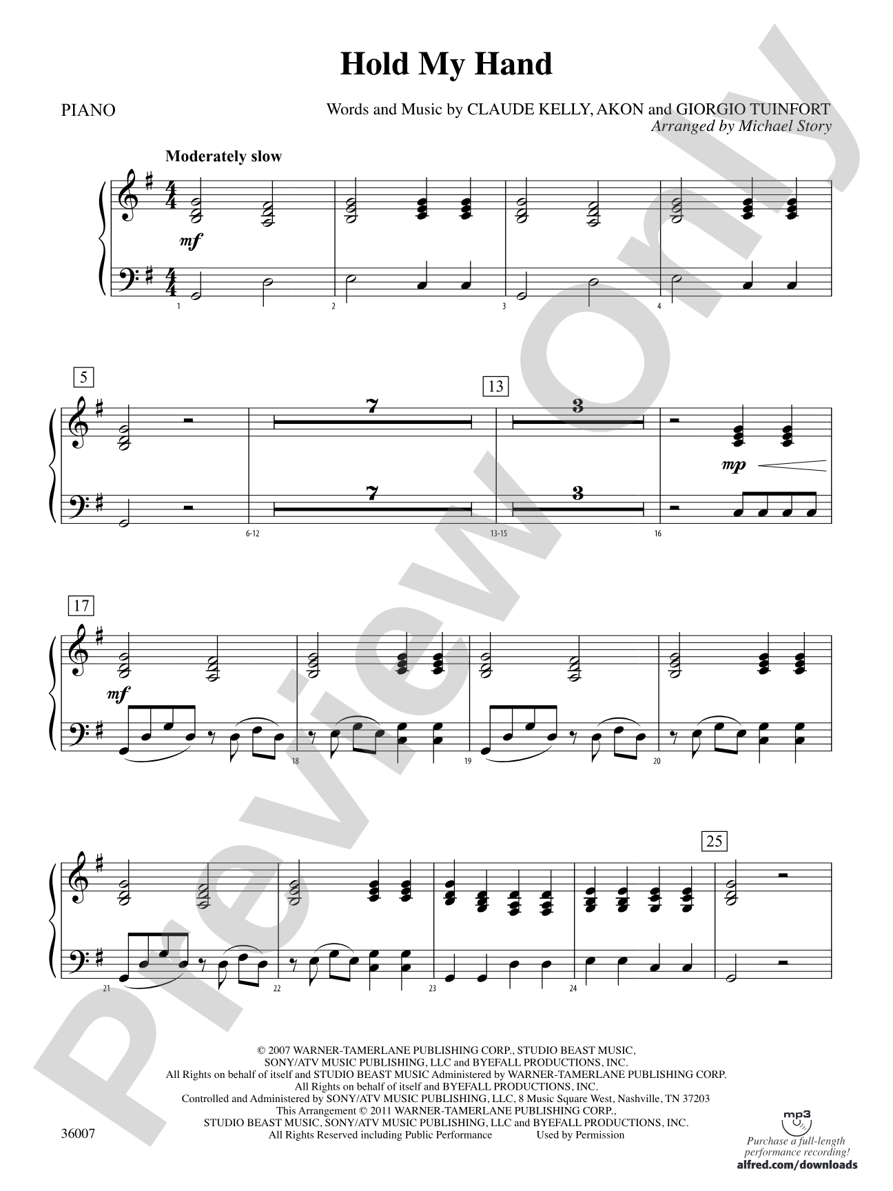 Hold My Hand: Piano Accompaniment