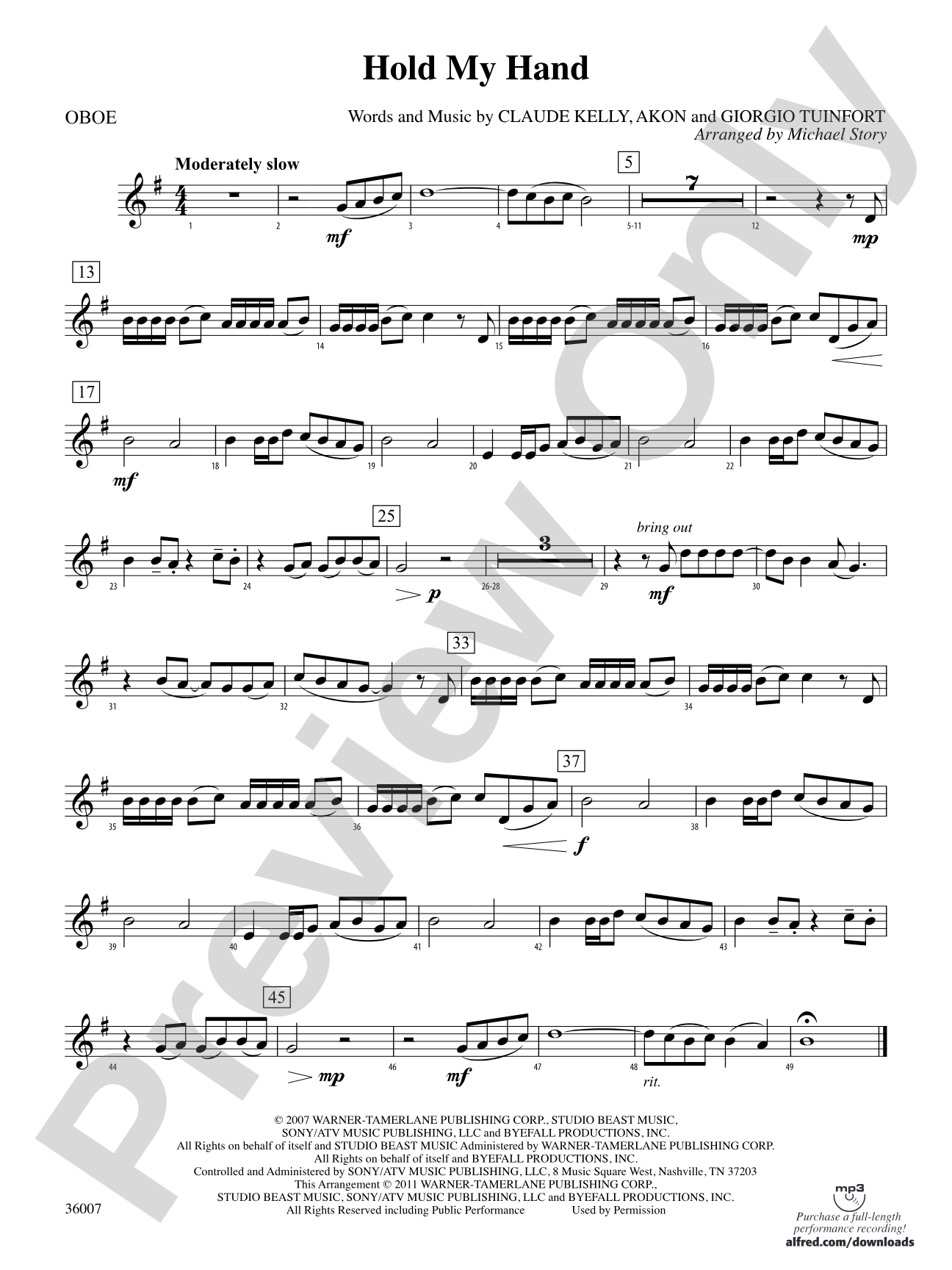 Hold My Hand: Oboe
