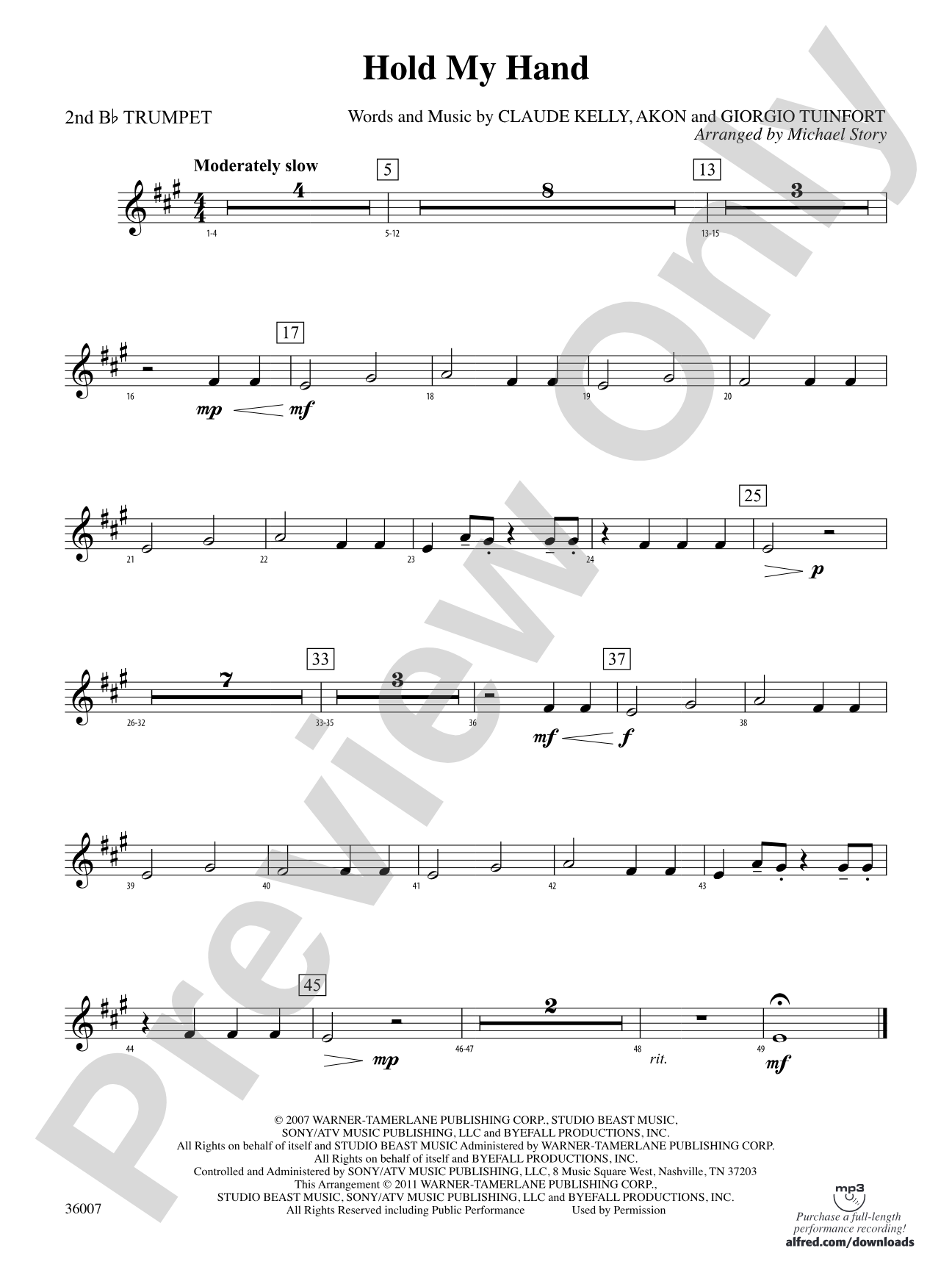 Hold My Hand: 2nd B-flat Trumpet
