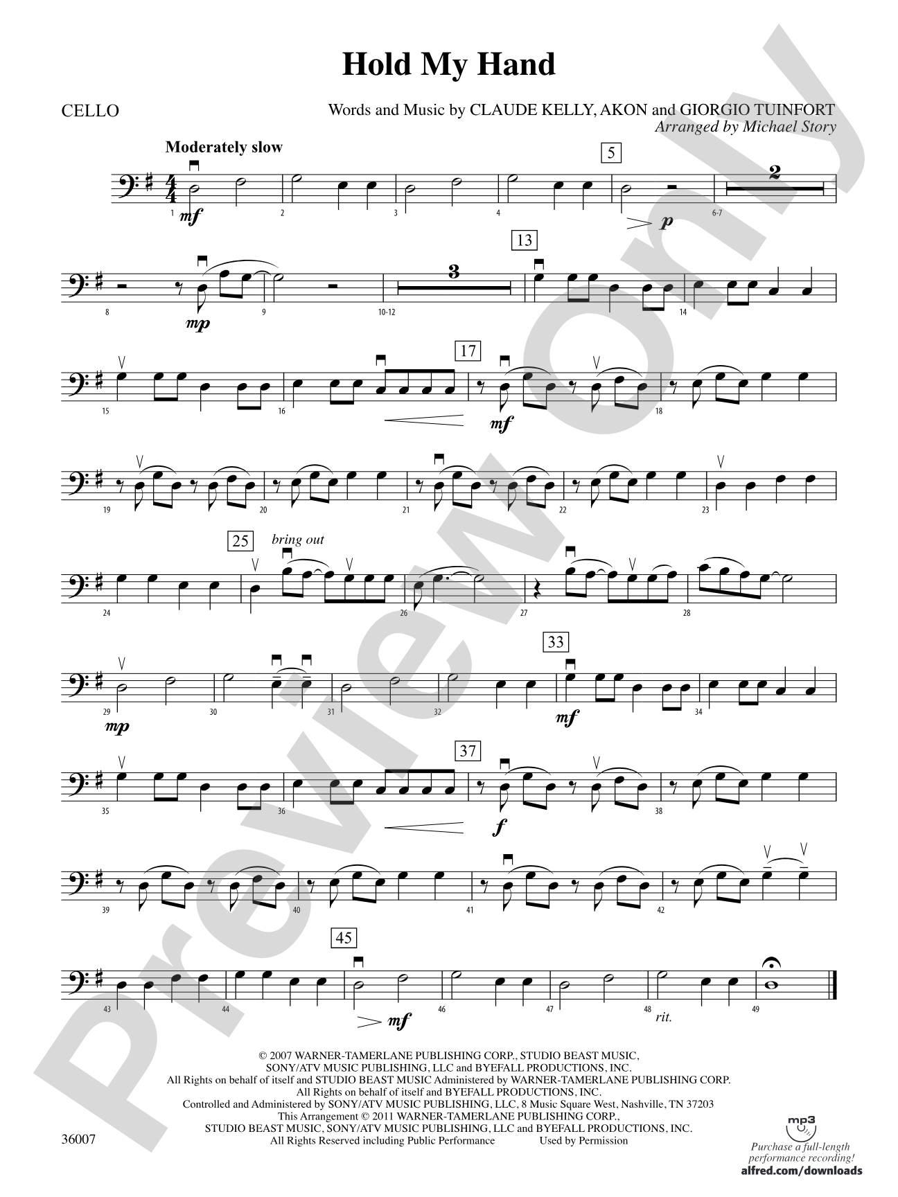 Hold My Hand: Cello