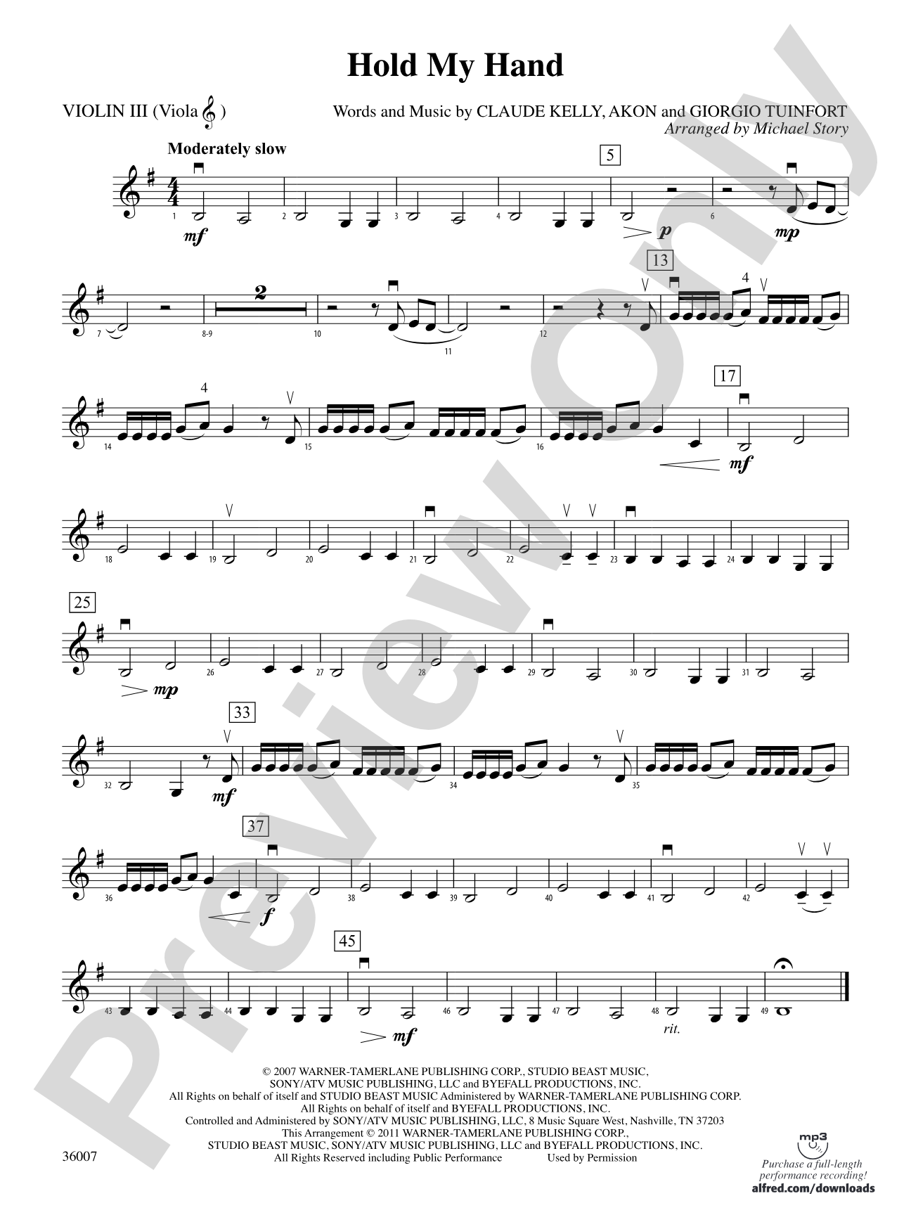 Hold My Hand: 3rd Violin (Viola [TC])