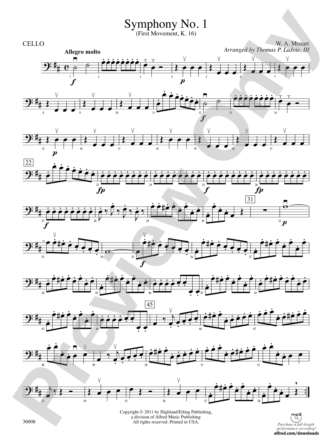 Symphony No. 1: Cello