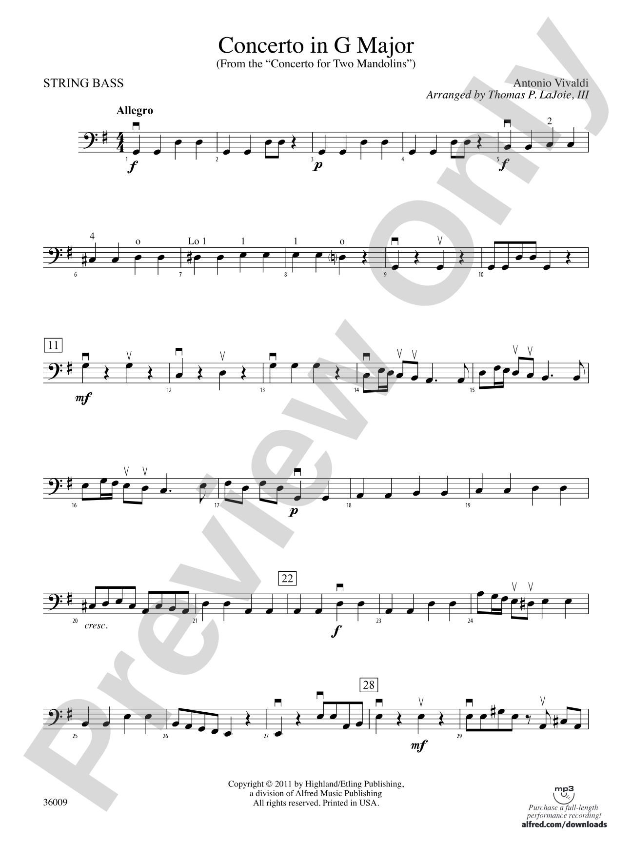 Concerto in G Major (from the Concerto for Two Mandolins): String Bass