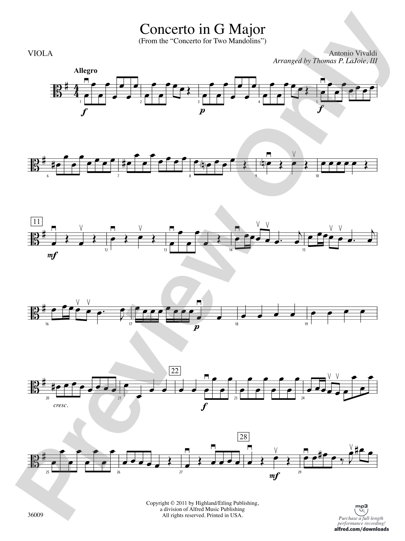 Concerto in G Major (from the Concerto for Two Mandolins): Viola