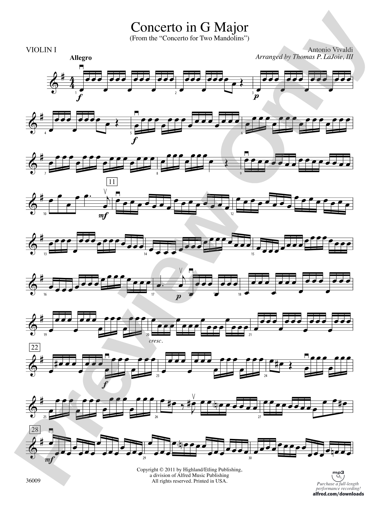 Concerto in G Major (from the Concerto for Two Mandolins): 1st Violin