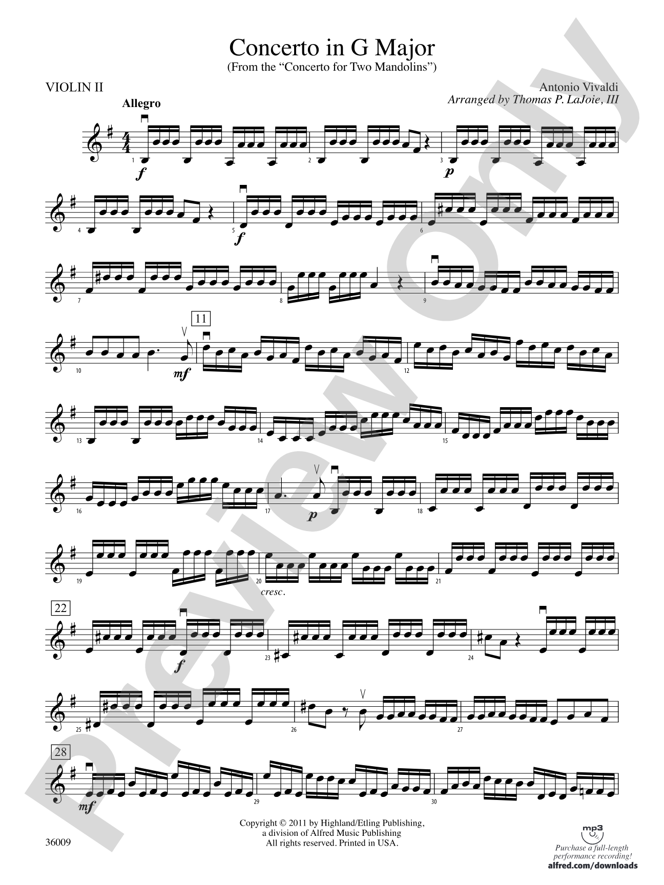 Concerto in G Major (from the Concerto for Two Mandolins): 2nd Violin