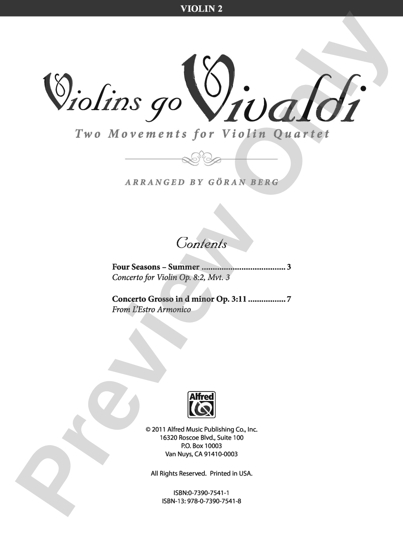 Violins Go Vivaldi: Two Movements for Violin Quartet: 2nd Violin