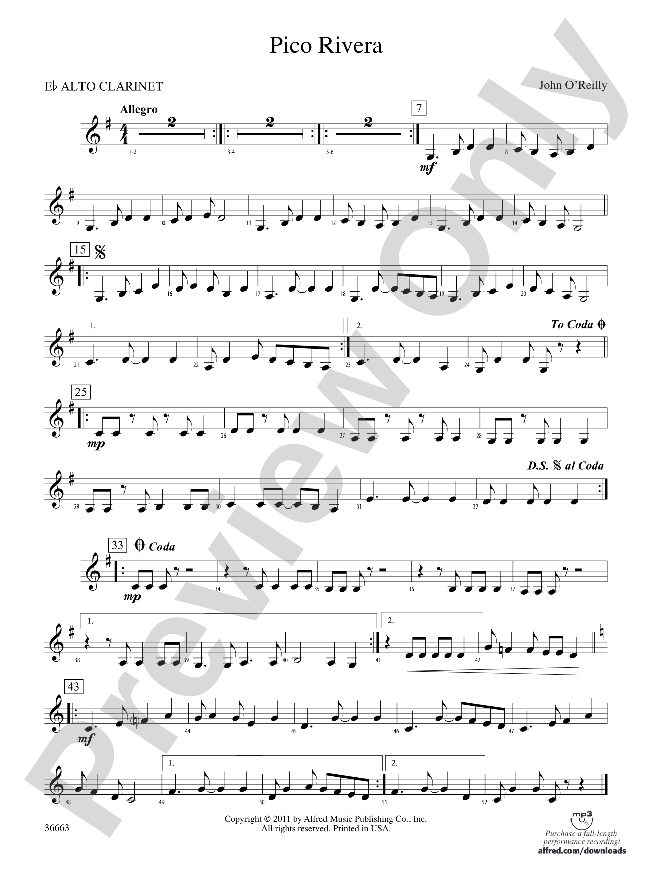 Pico Rivera: (wp) E-flat Alto Clarinet