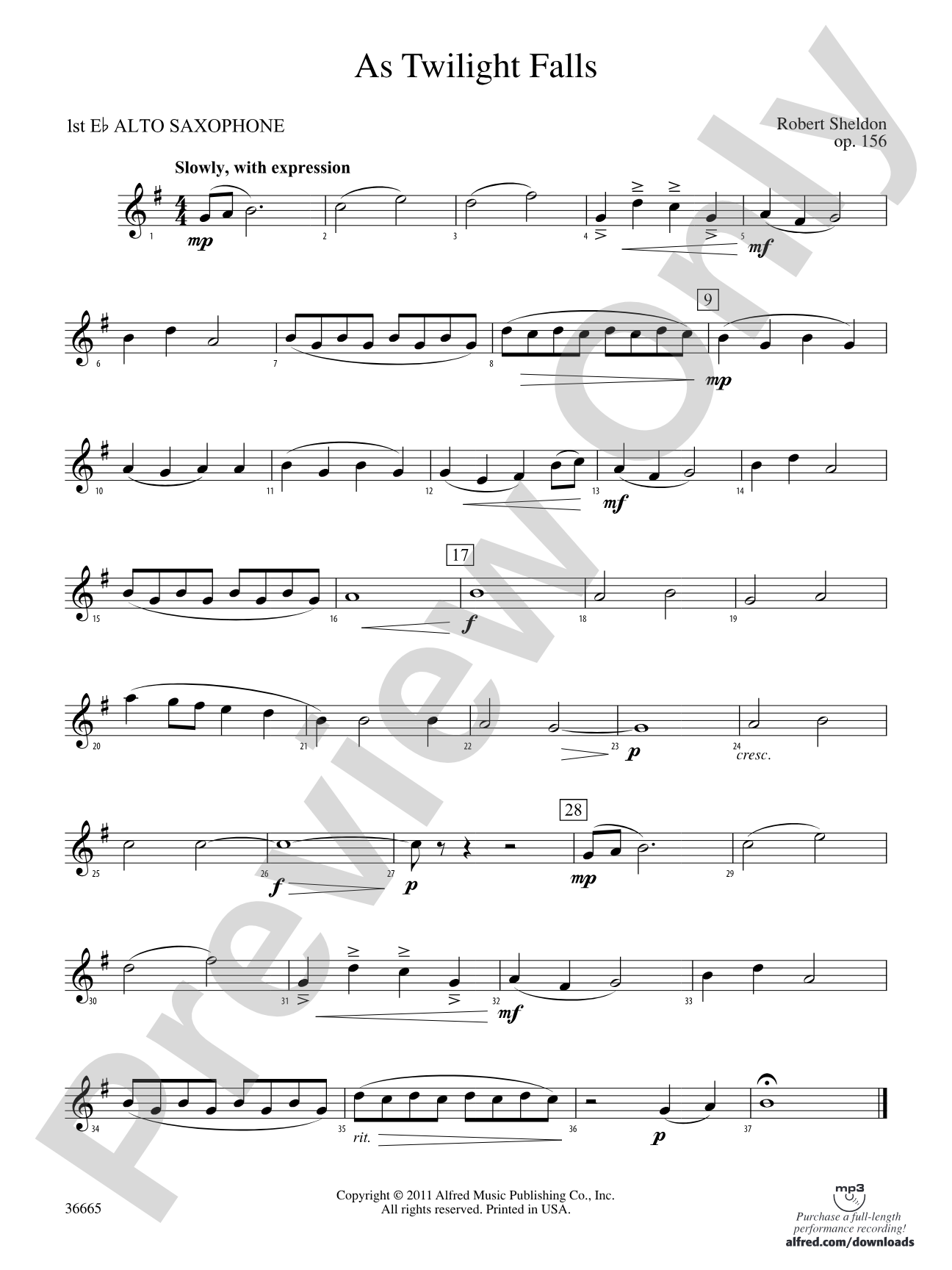 As Twilight Falls: E-flat Alto Saxophone