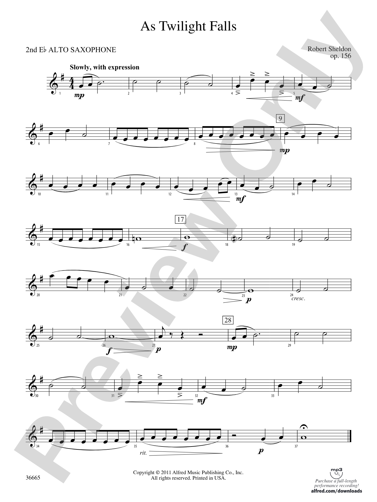 As Twilight Falls: 2nd E-flat Alto Saxophone