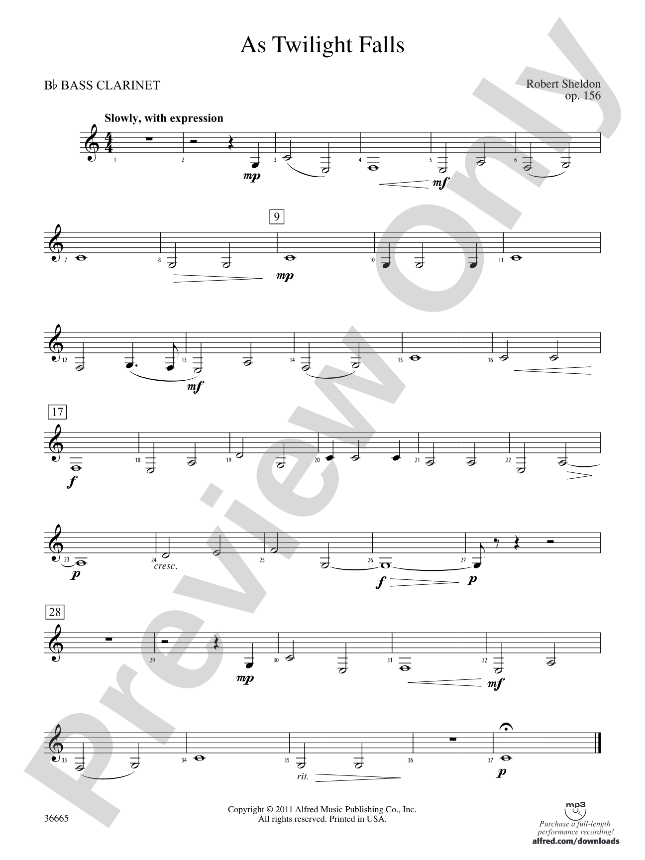 As Twilight Falls: B-flat Bass Clarinet