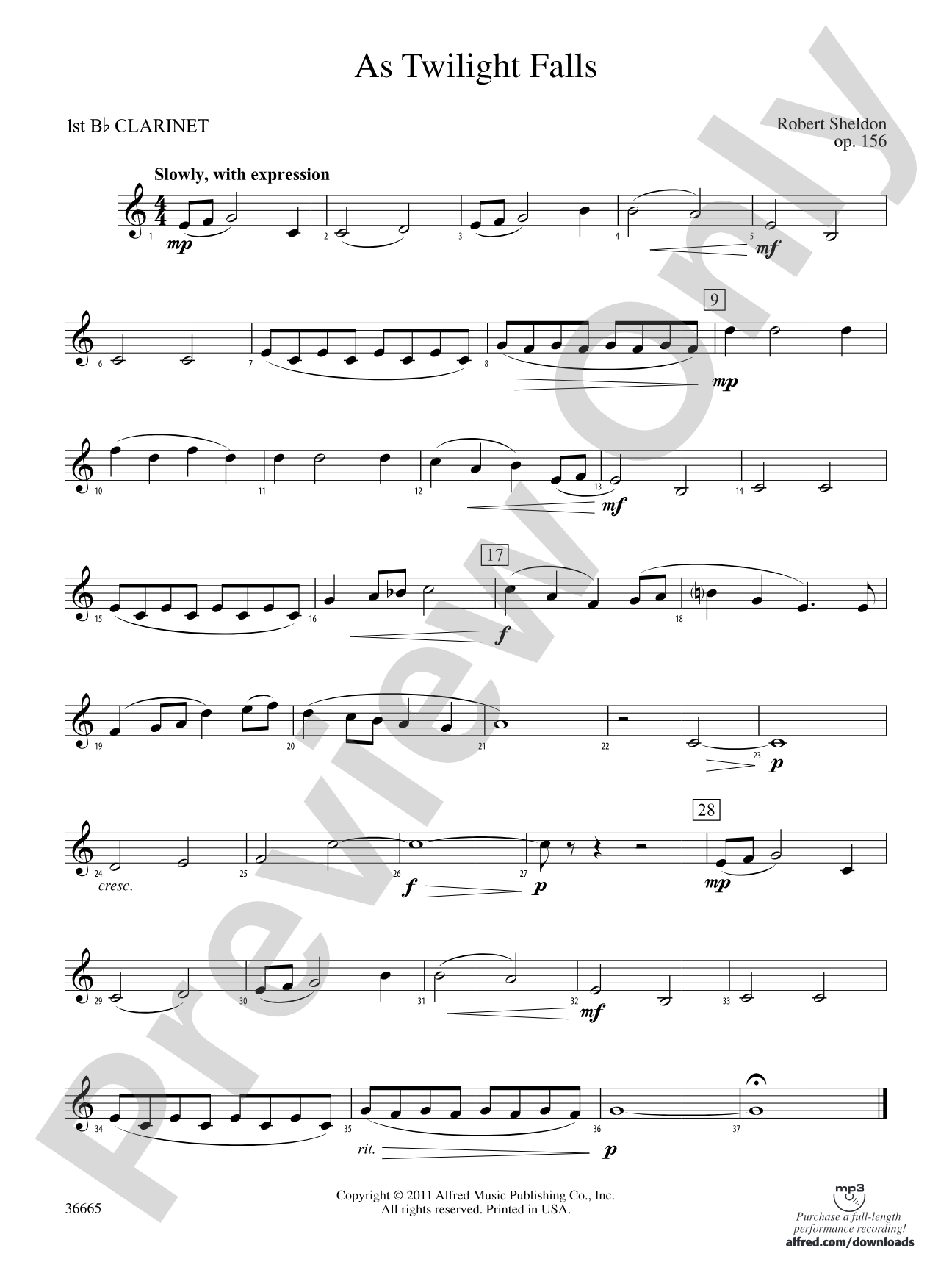 As Twilight Falls: 1st B-flat Clarinet