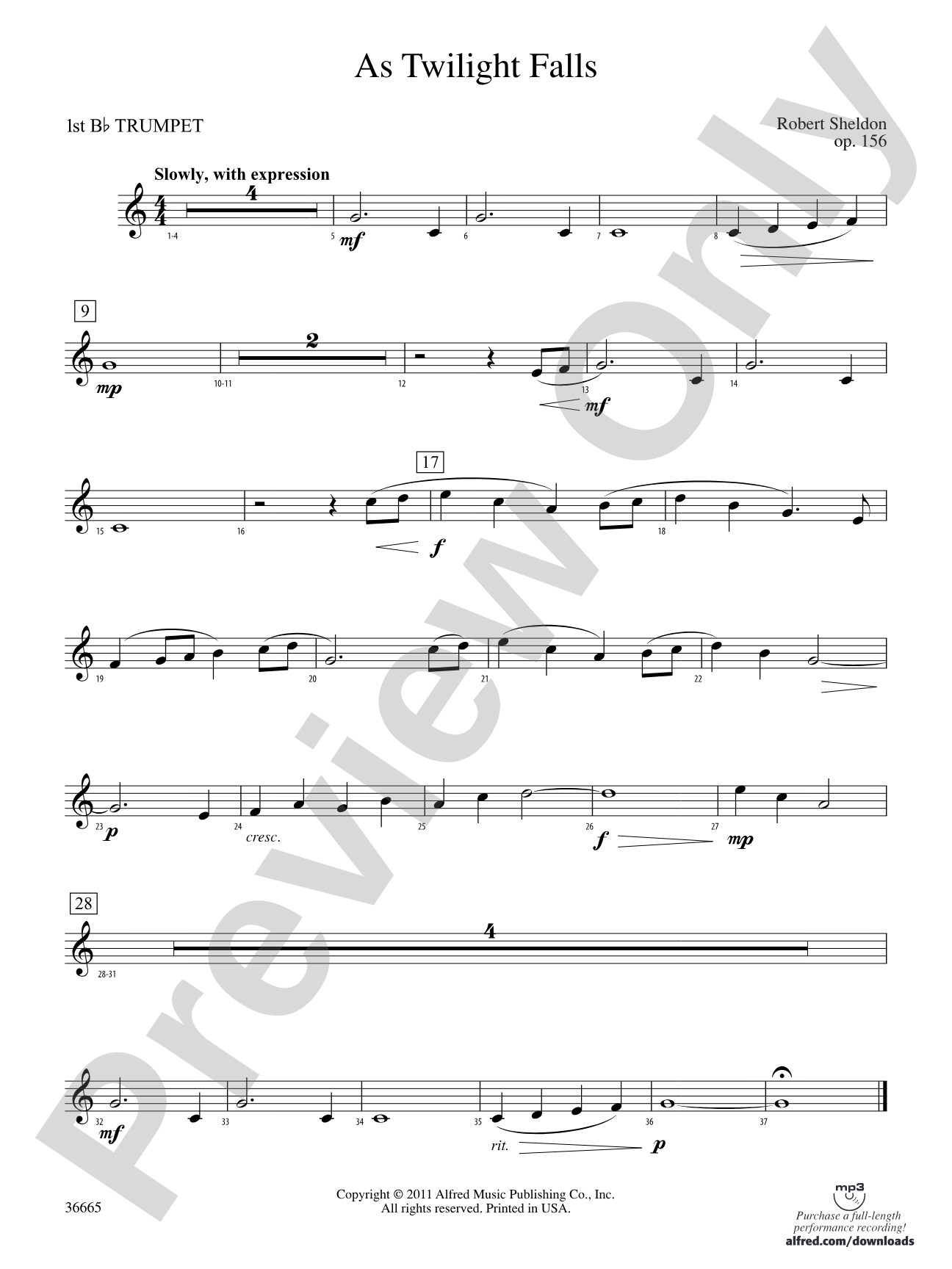 As Twilight Falls: 1st B-flat Trumpet