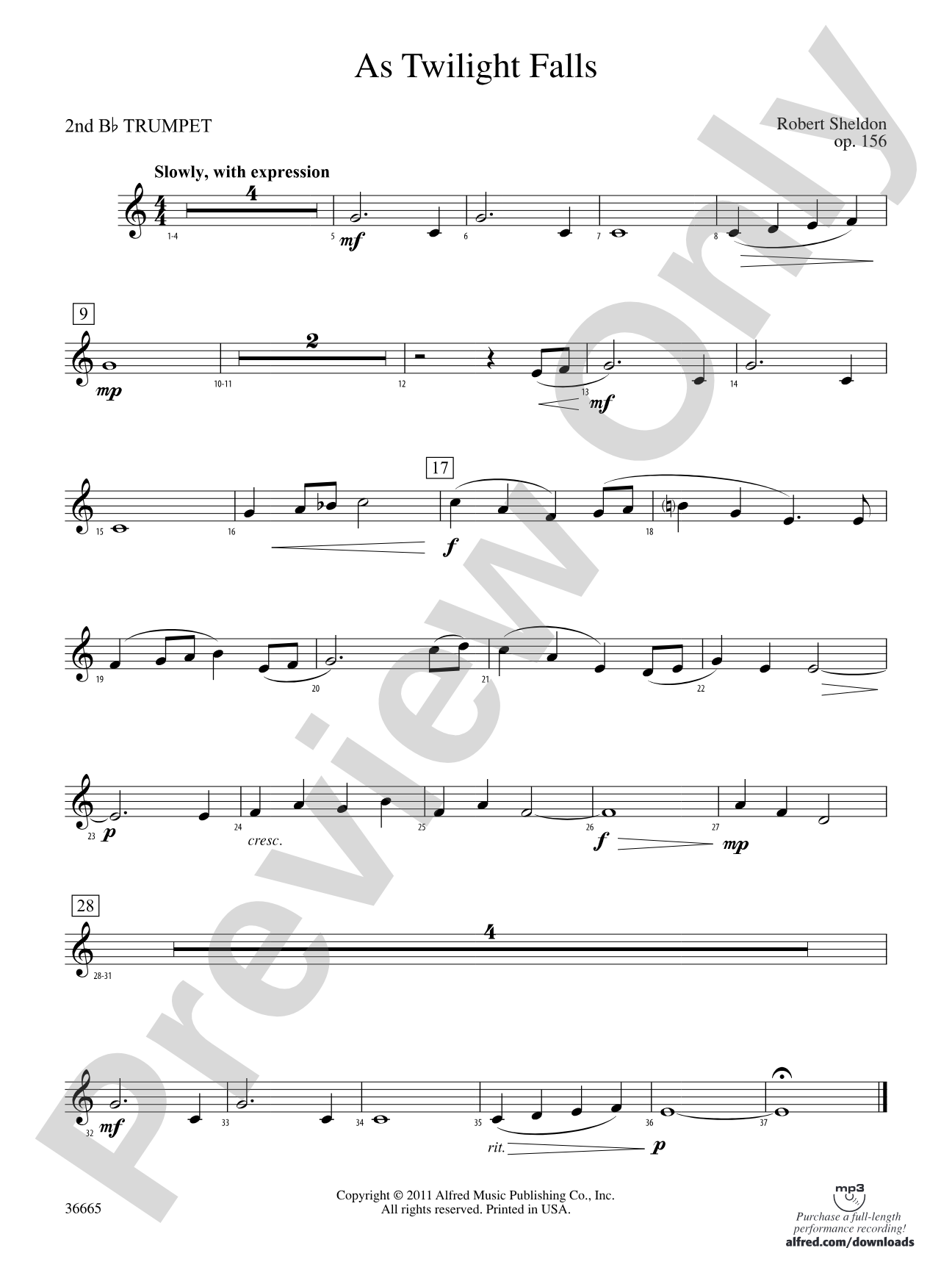 As Twilight Falls: 2nd B-flat Trumpet