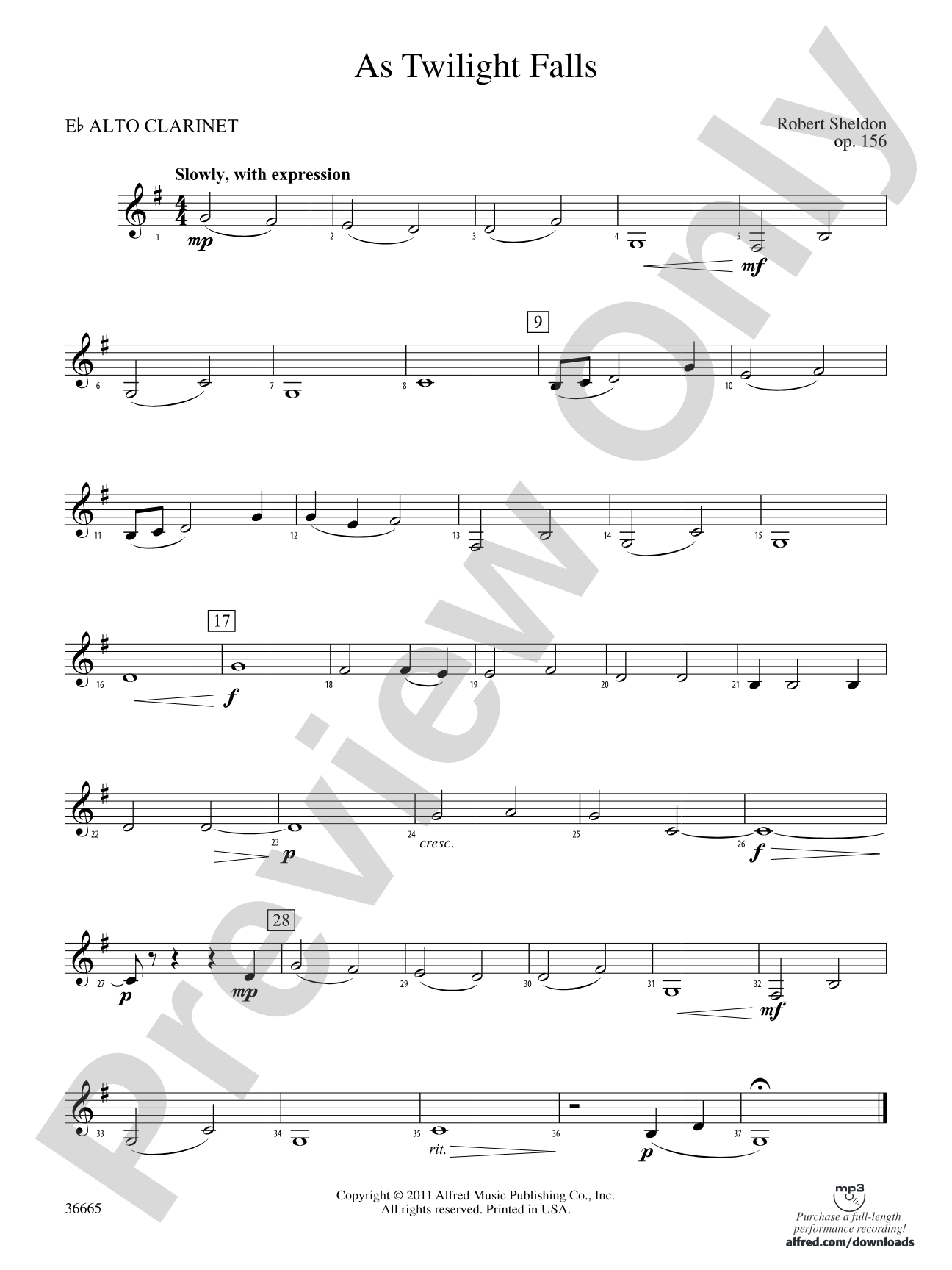 As Twilight Falls: (wp) E-flat Alto Clarinet