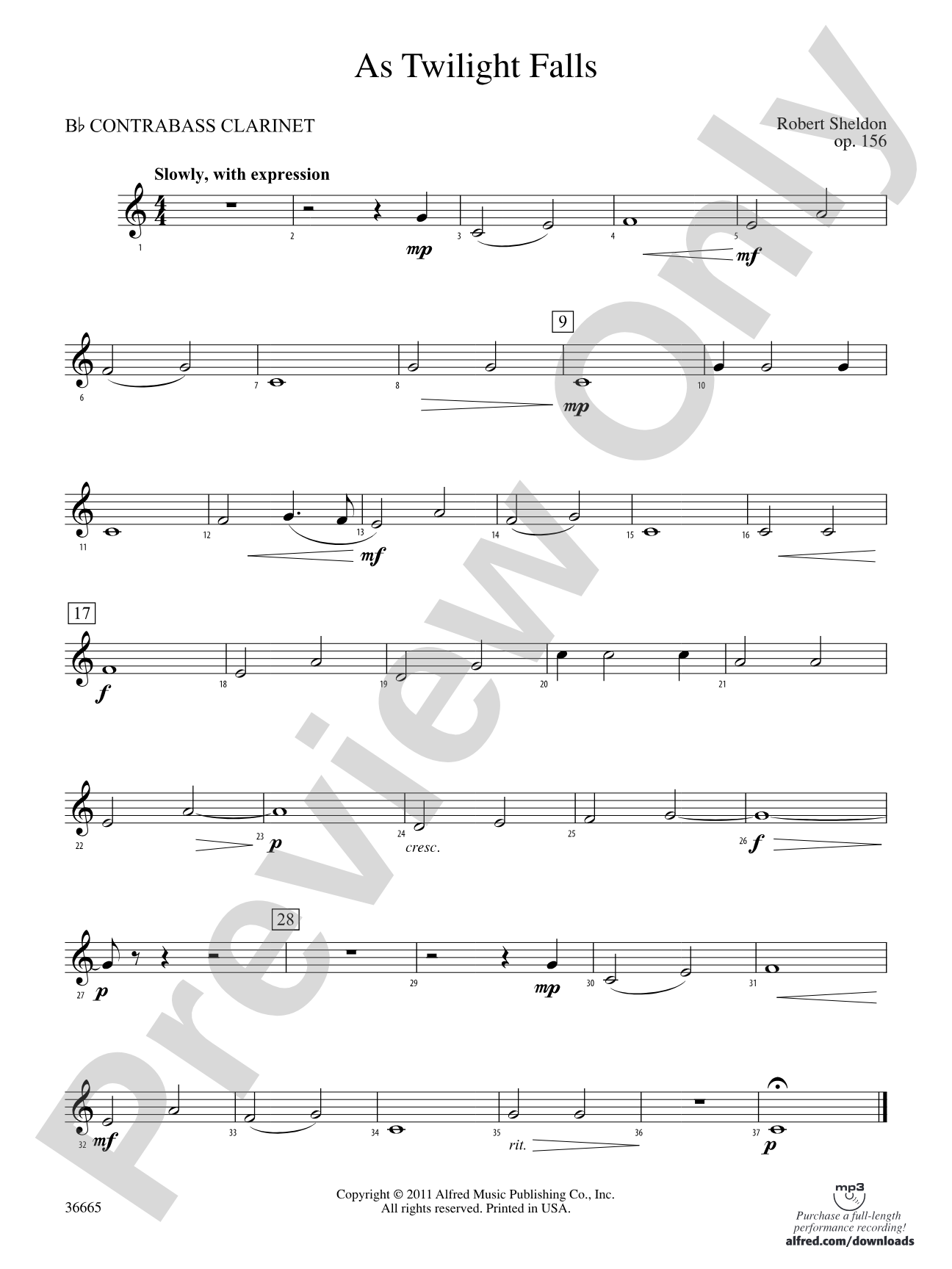 As Twilight Falls: (wp) B-flat Contrabass Clarinet