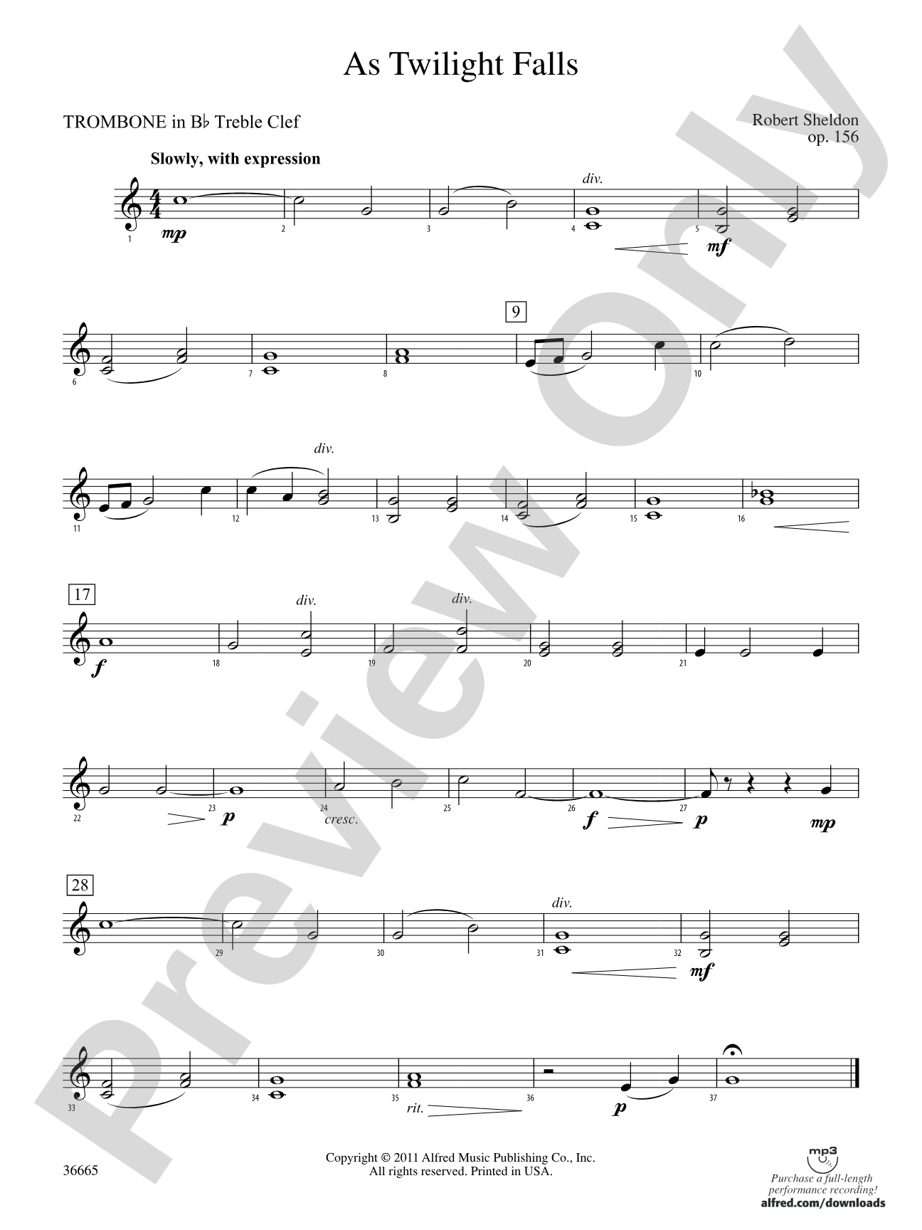 As Twilight Falls: (wp) 1st B-flat Trombone T.C.
