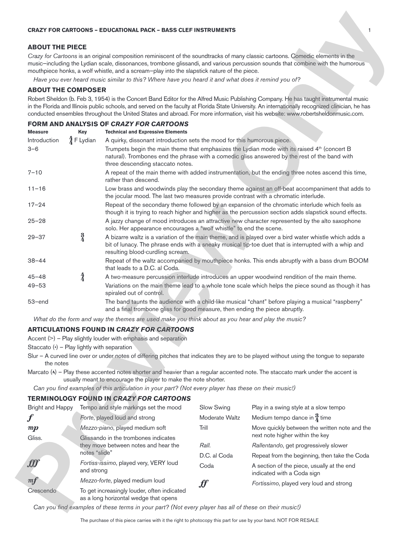 Crazy for Cartoons: Bass Clef Educational Pack