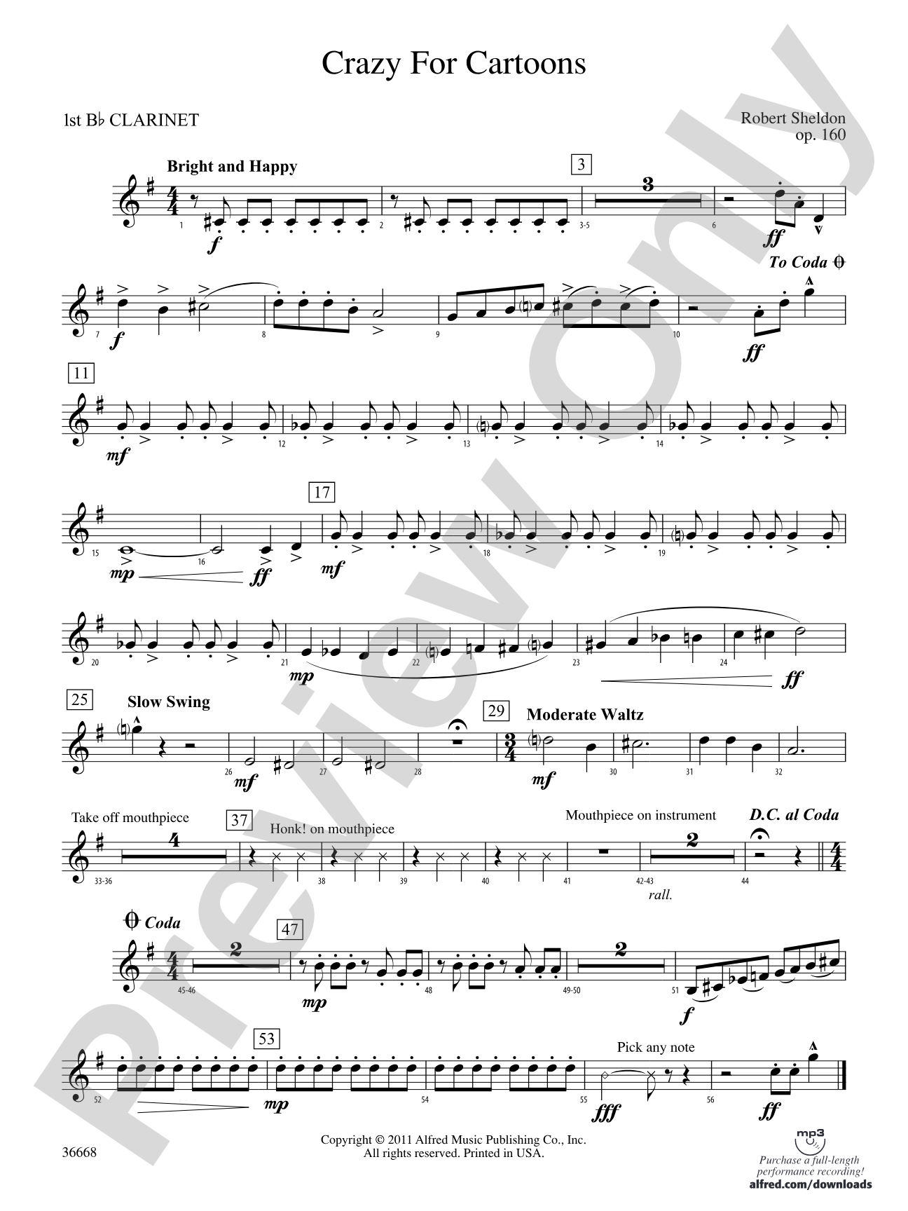 Crazy for Cartoons: 1st B-flat Clarinet