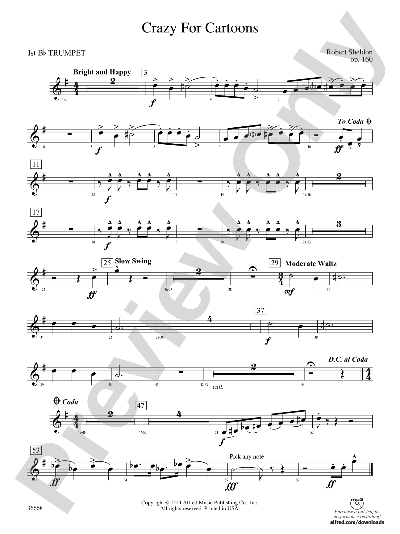 Crazy for Cartoons: 1st B-flat Trumpet