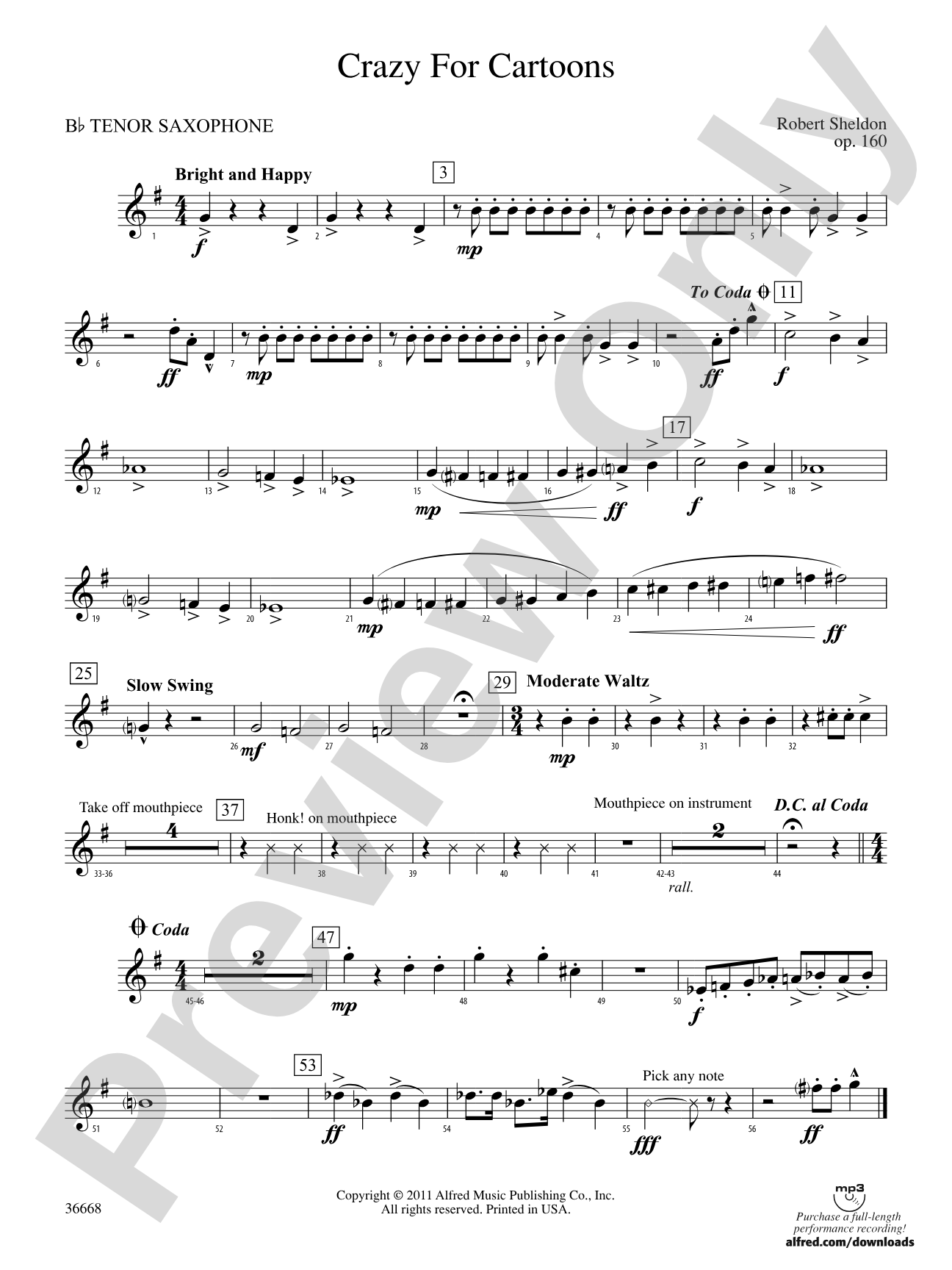 Crazy for Cartoons: B-flat Tenor Saxophone