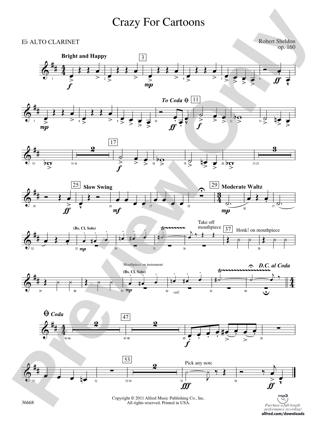 Crazy for Cartoons: (wp) E-flat Alto Clarinet