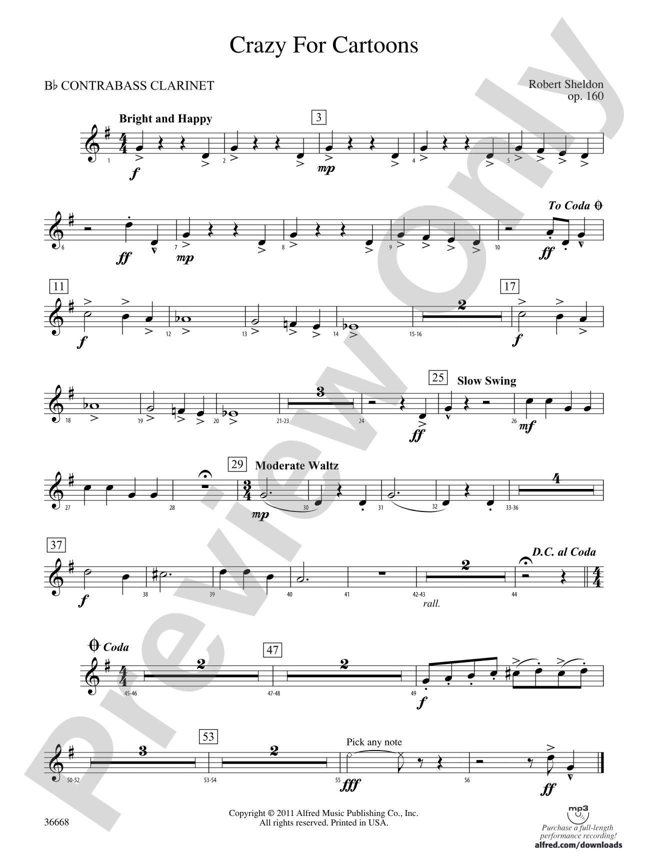 Crazy for Cartoons: (wp) B-flat Contrabass Clarinet