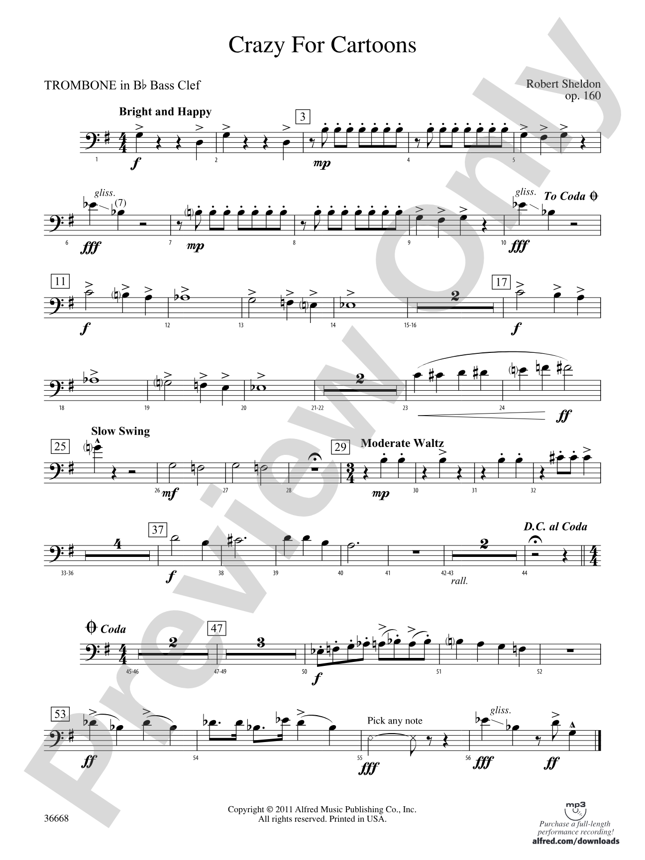 Crazy for Cartoons: (wp) 1st B-flat Trombone B.C.