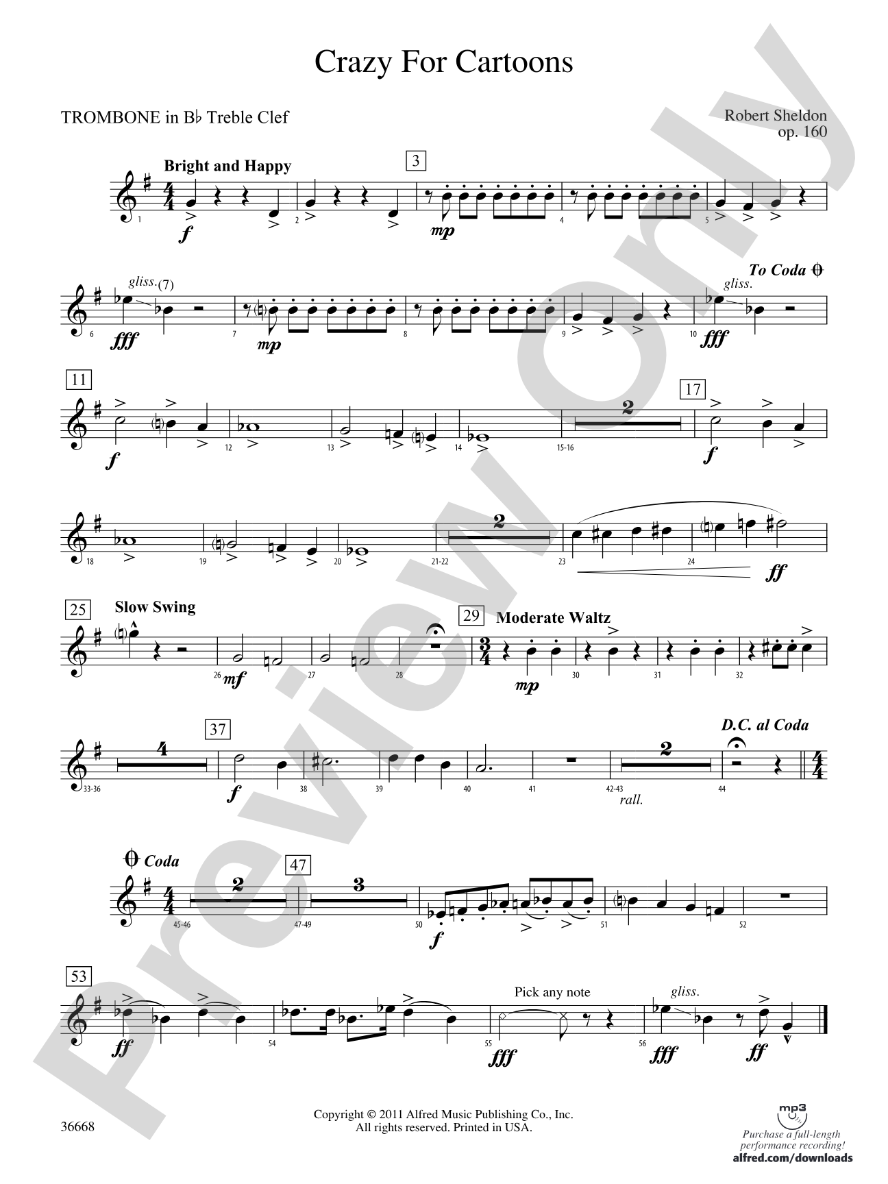 Crazy for Cartoons: (wp) 1st B-flat Trombone T.C.