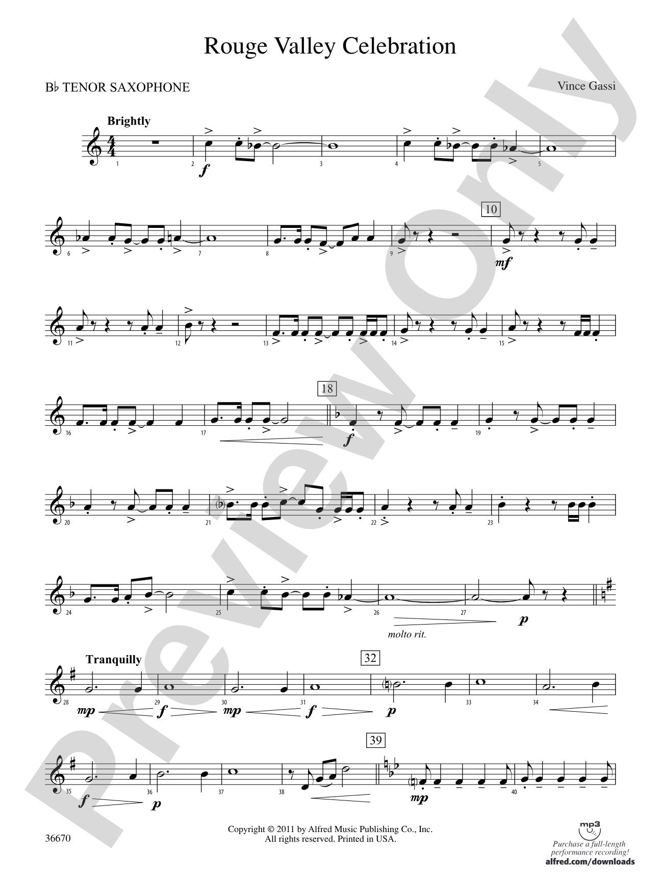 Rouge Valley Celebration: B-flat Tenor Saxophone