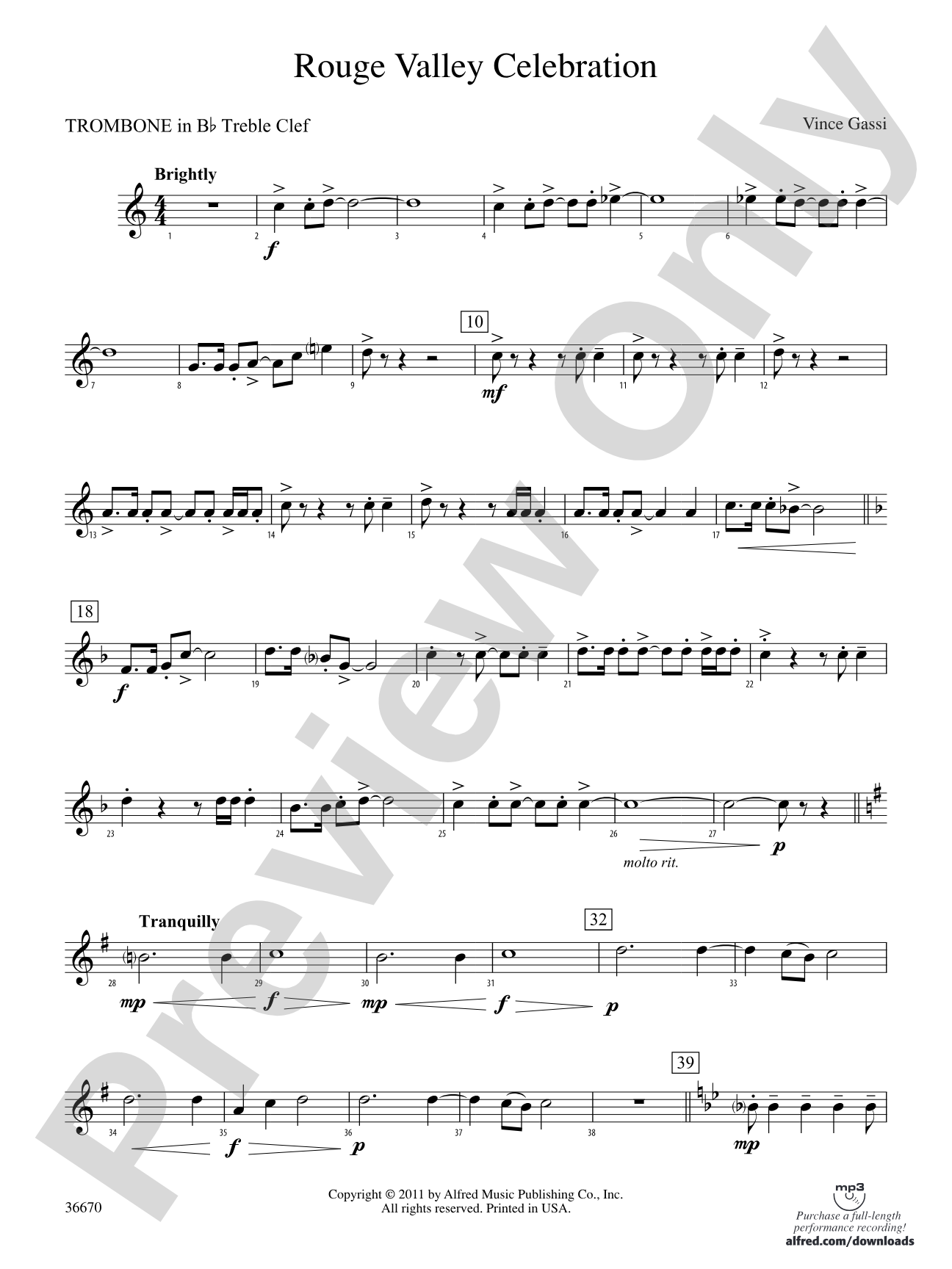 Rouge Valley Celebration: (wp) 1st B-flat Trombone T.C.